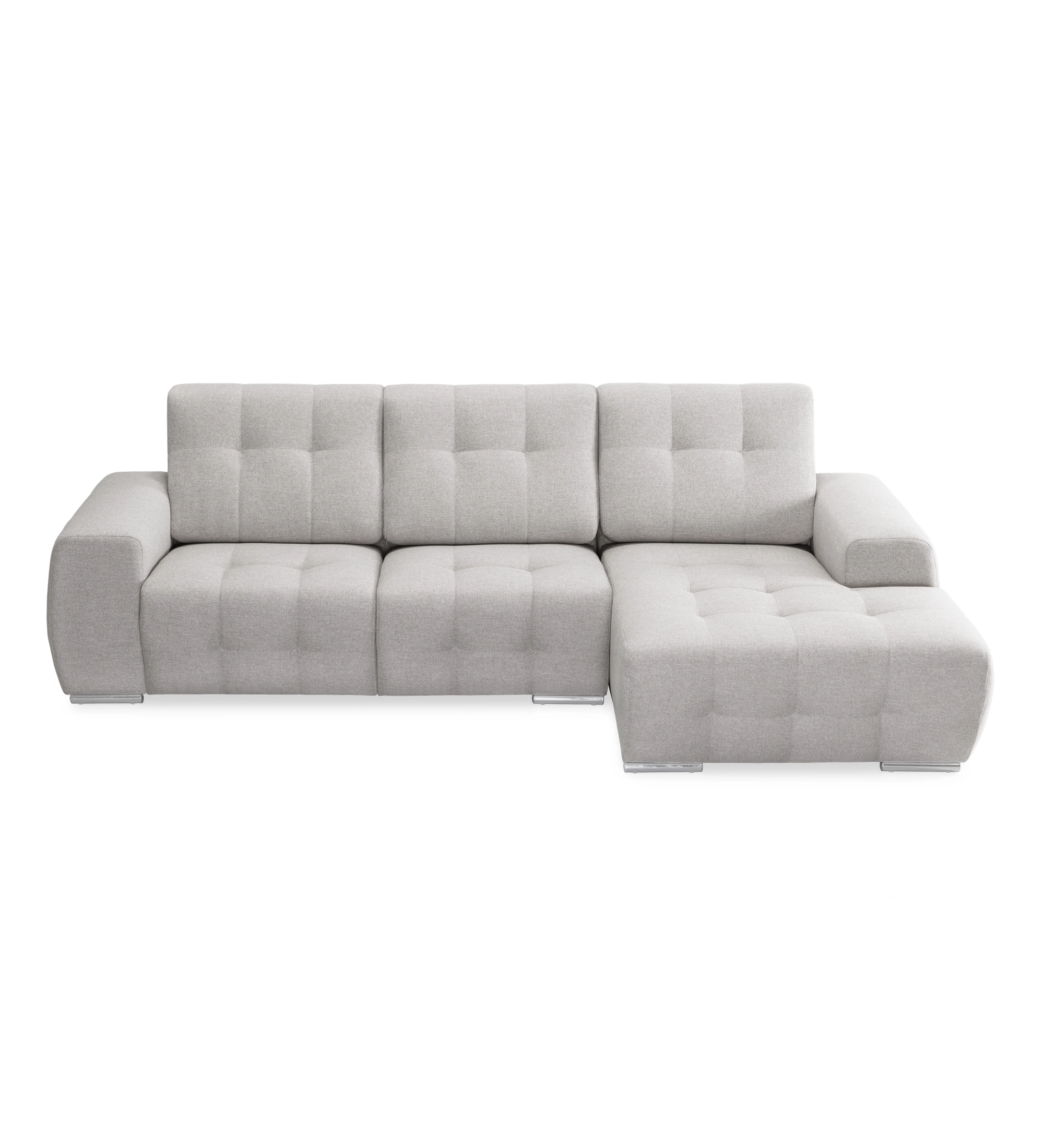 Sofá Madrid 2 plazas y chaise longue derecha, tapizado en tela gris, 287 cm.