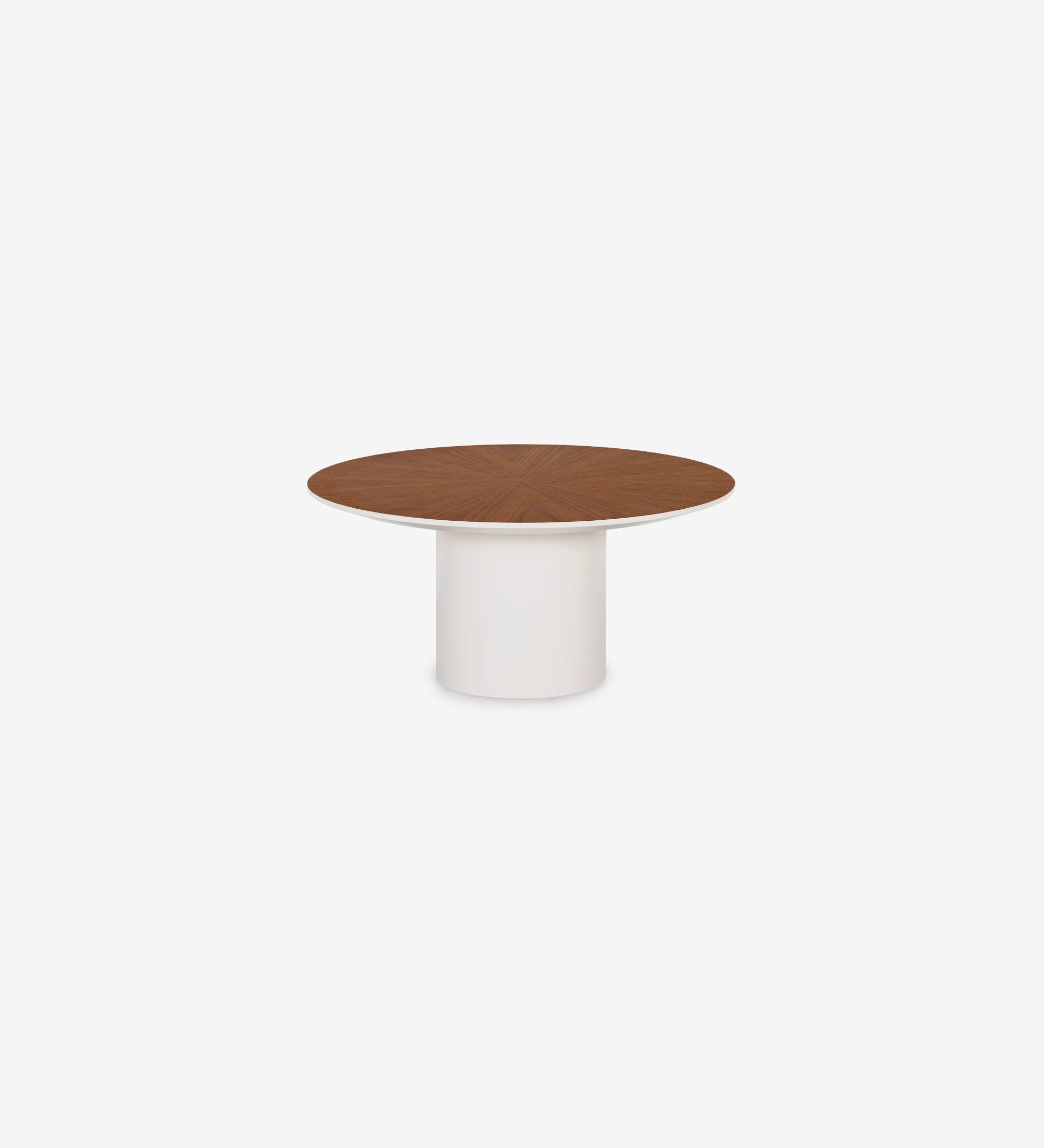 Mesa de centro Paris redonda, tampo em nogueira natural, pé lacada a pérola, Ø 75 cm. 