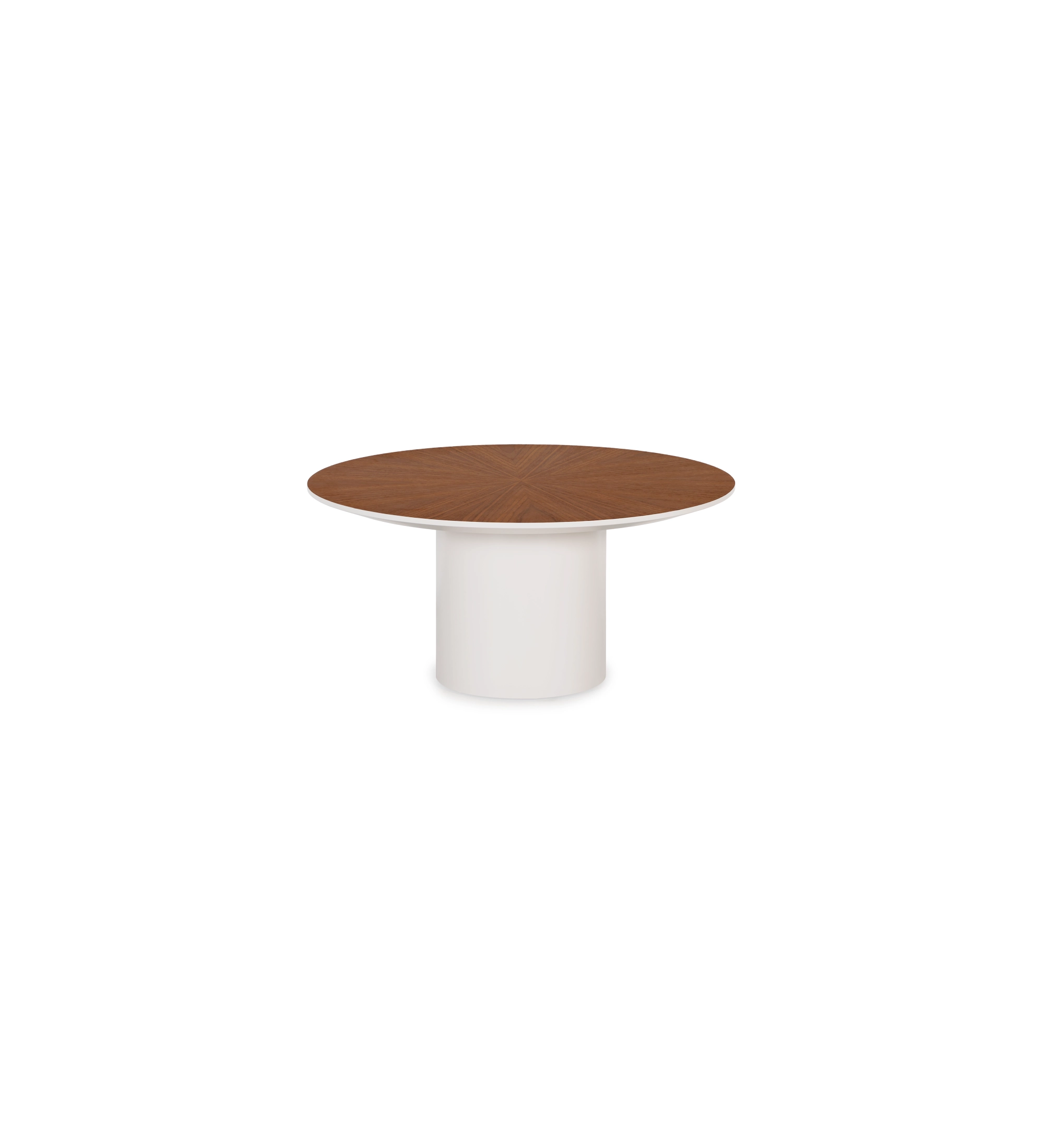 Mesa de centro Paris redonda, tampo em nogueira natural, pé lacada a pérola, Ø 75 cm. 