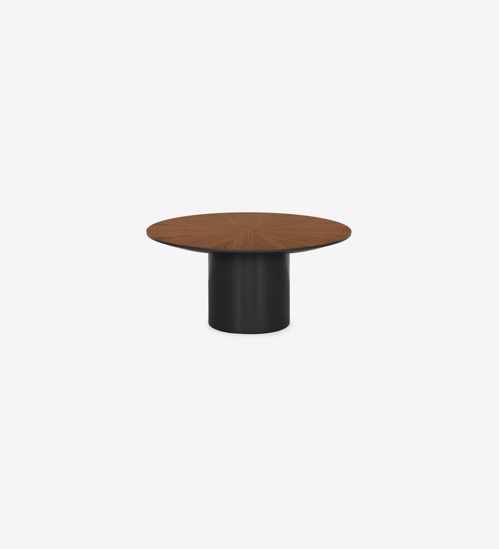 Mesa de centro Paris redonda, tampo em nogueira natural, pé lacada a negro, Ø 75 cm. 