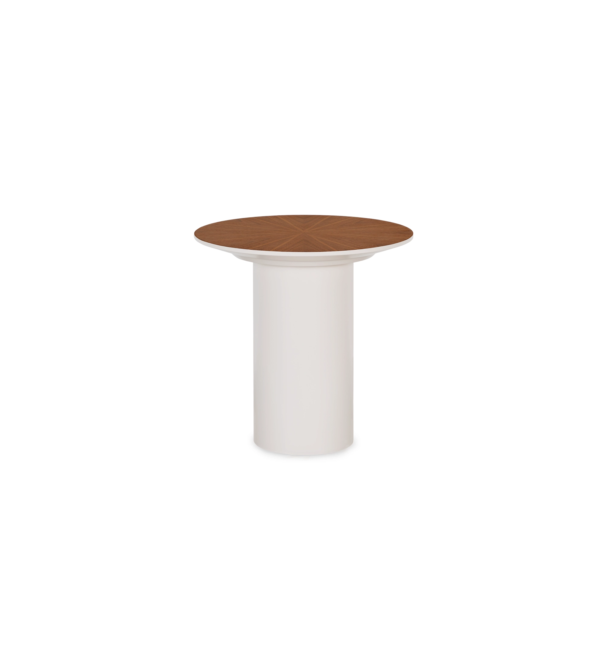 Mesa de apoio Paris redonda, tampo em nogueira natural, pé lacado a pérola, Ø 48 cm.