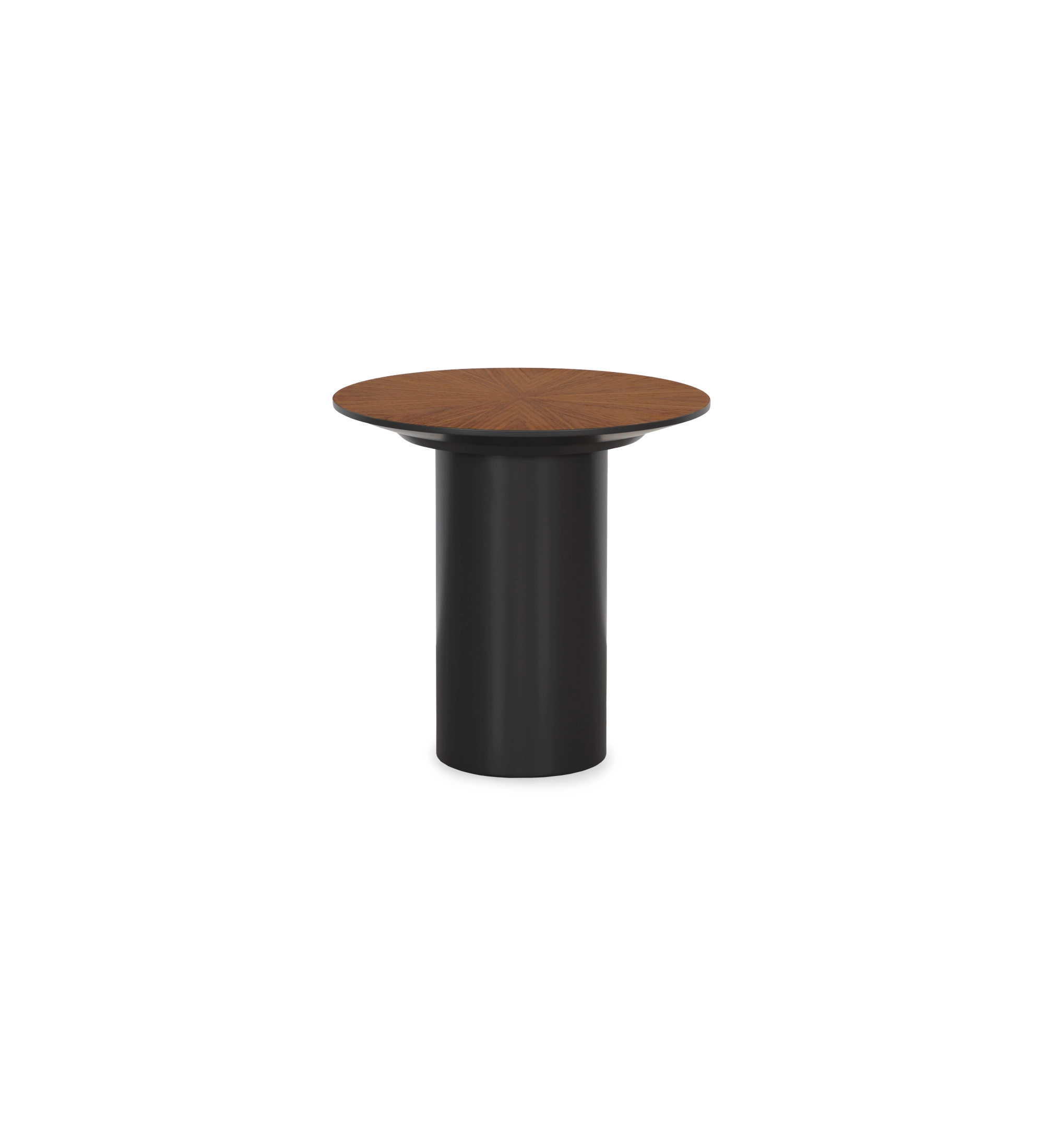 Table d'Appui Paris ronde, plateau en noyer naturel, pied laqué noir, Ø 48 cm.