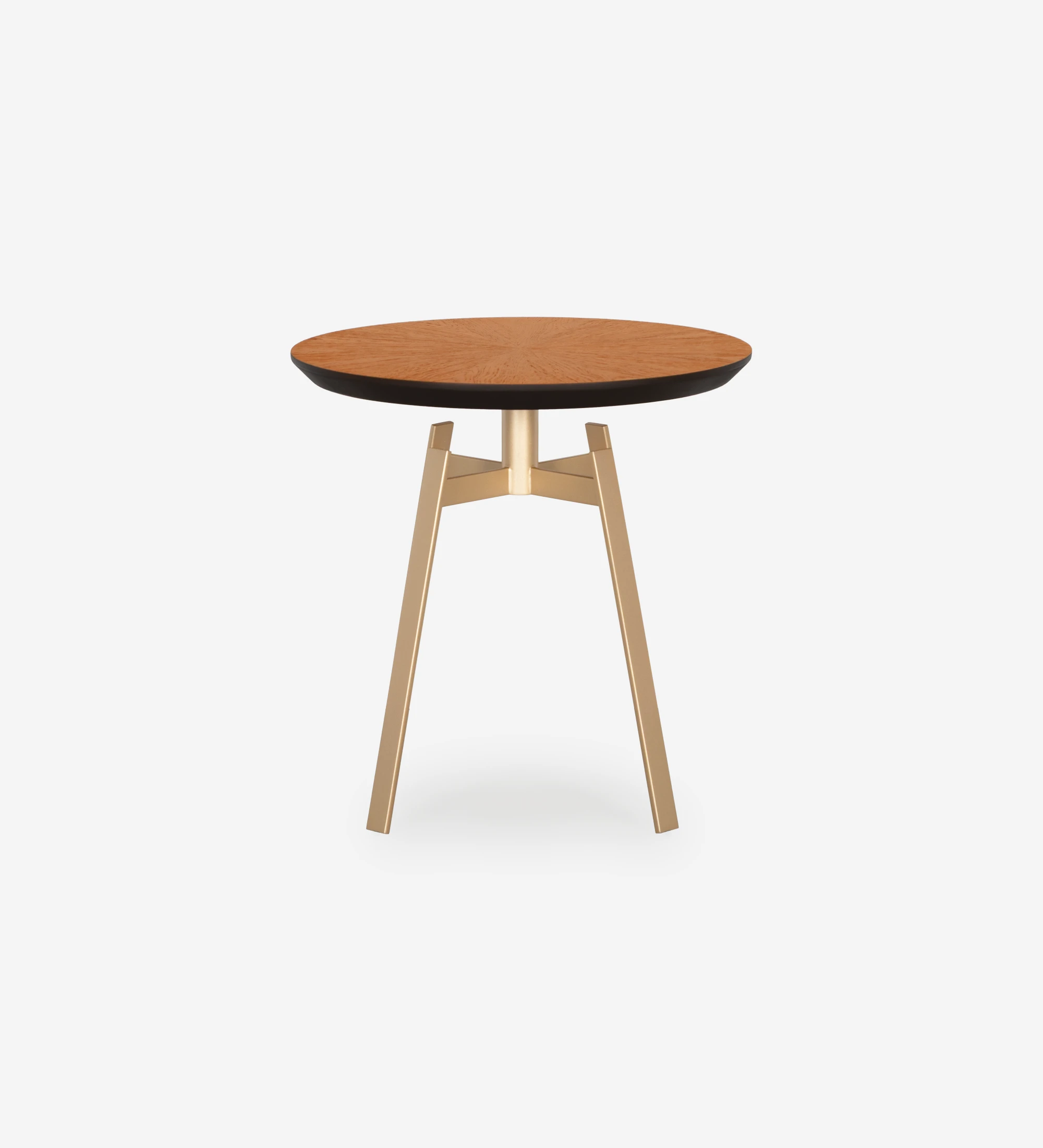 Tokyo round side table, honey oak top, gold lacquered metal foot, Ø 48,5 cm.