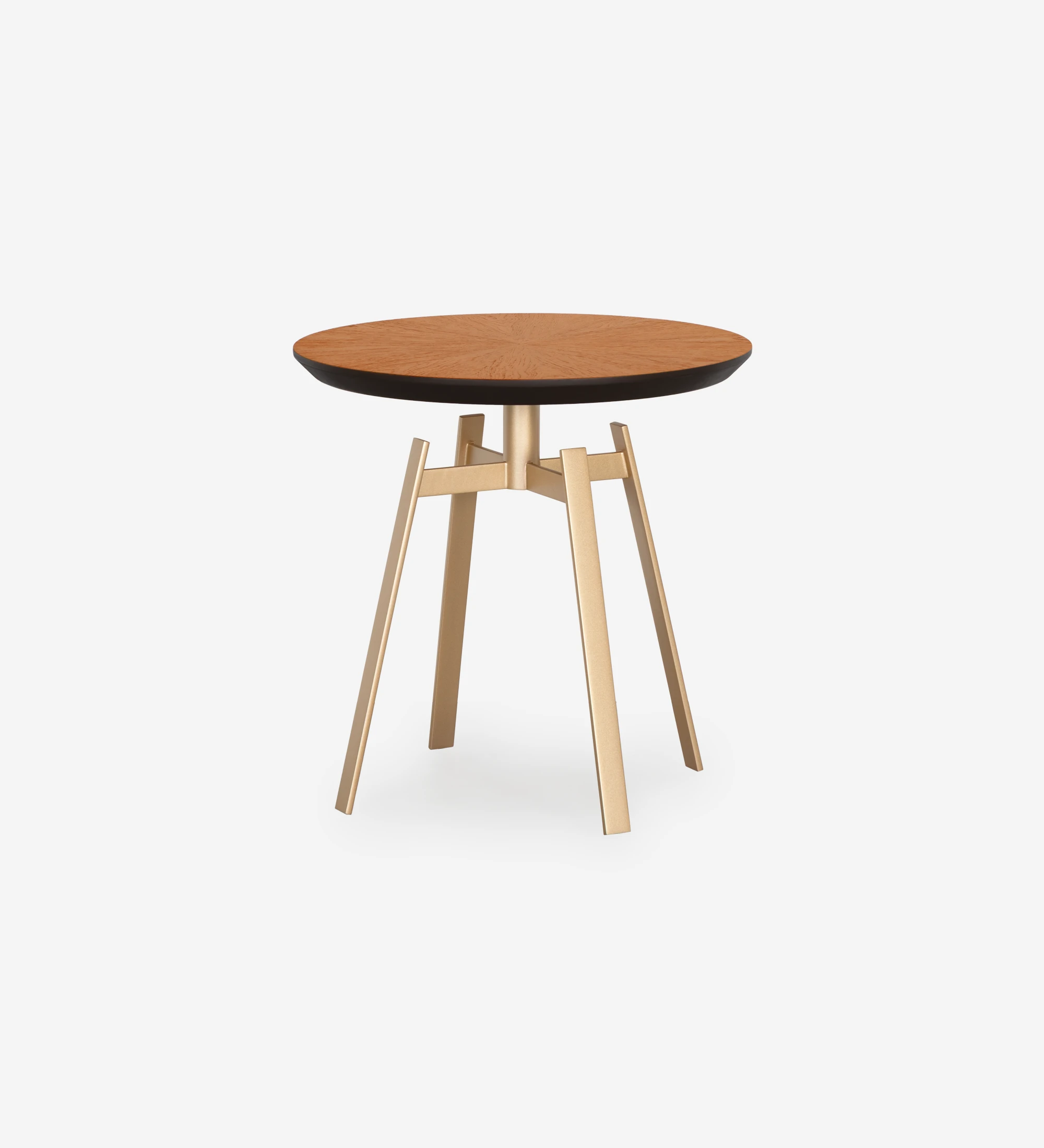 Tokyo round side table, honey oak top, gold lacquered metal foot, Ø 48,5 cm.