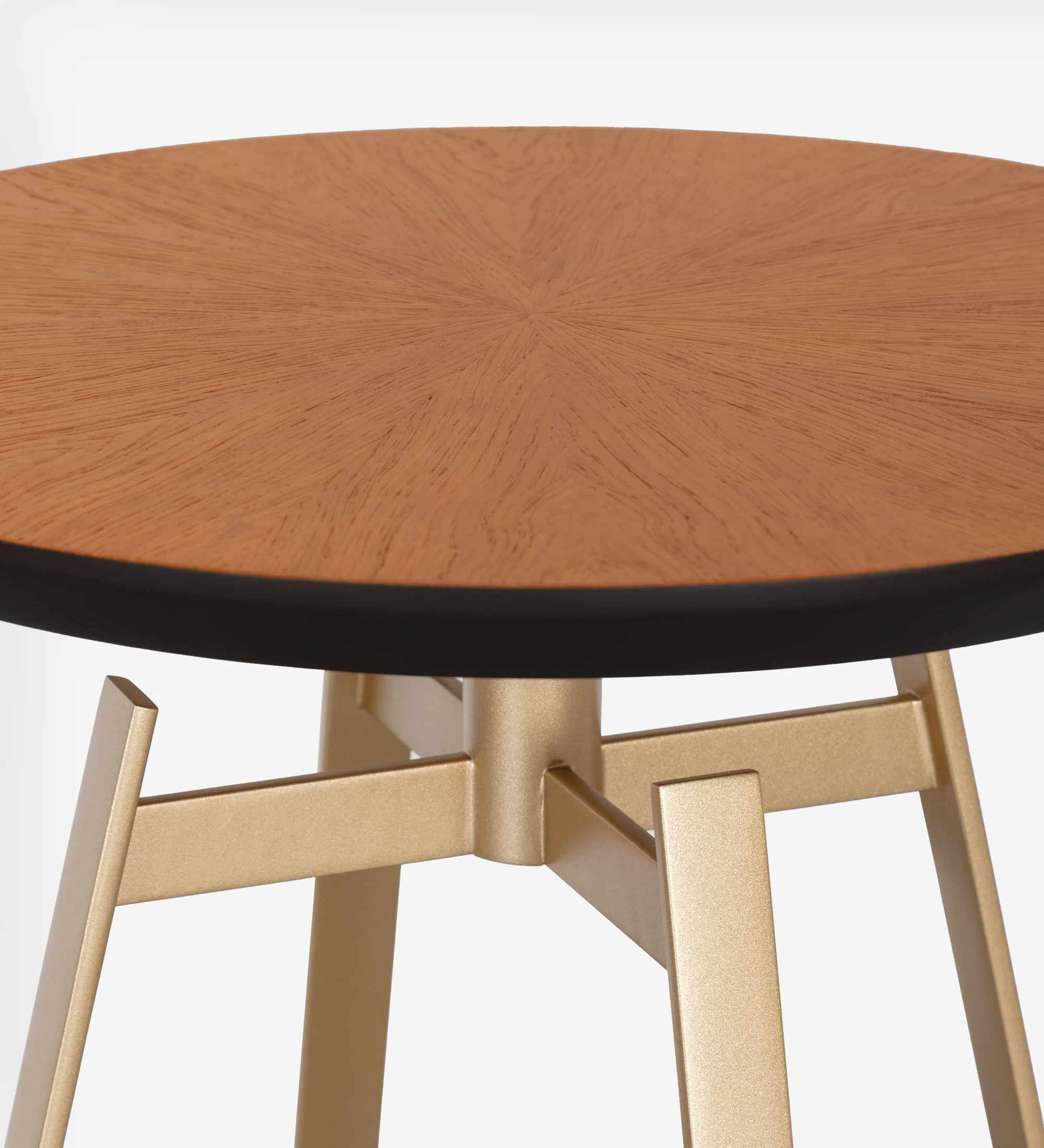 Tokyo round side table, honey oak top, gold lacquered metal foot, Ø 48,5 cm.