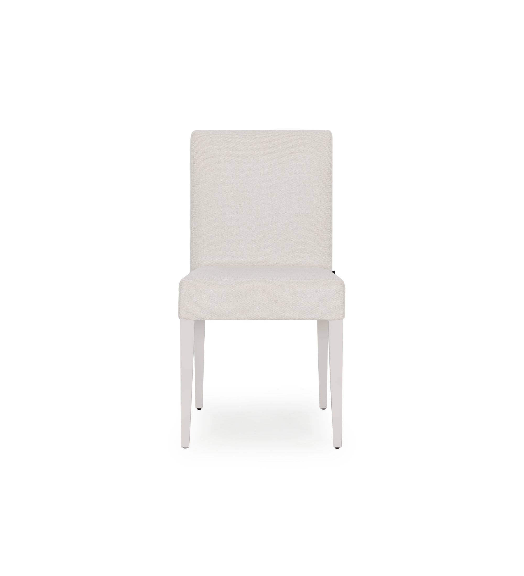 Silla tapizada en tejido, pies lacados en perla.