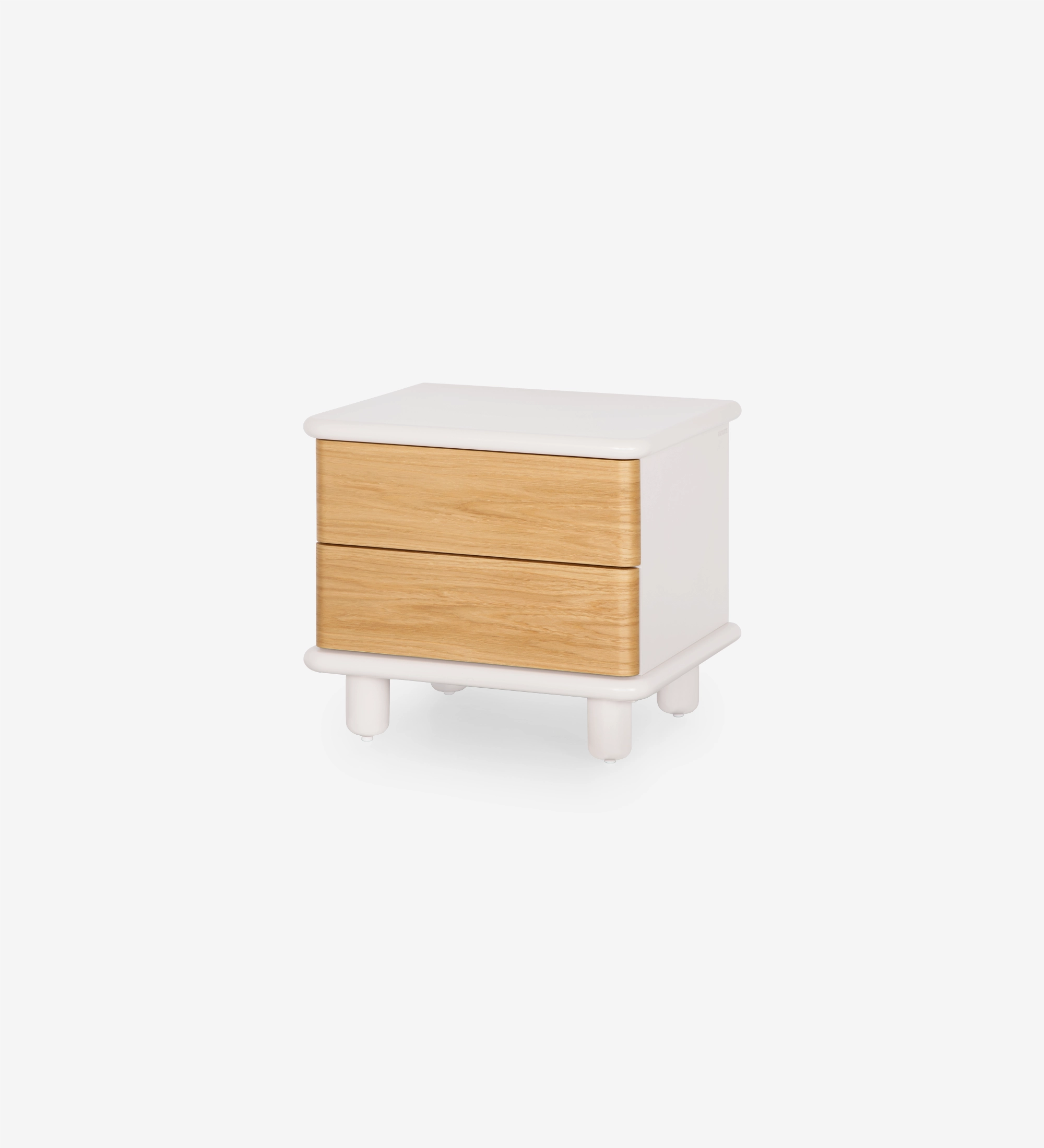 Mesa de cabeceira Paris, madeira clara com pormenores pérola, design contemporâneo