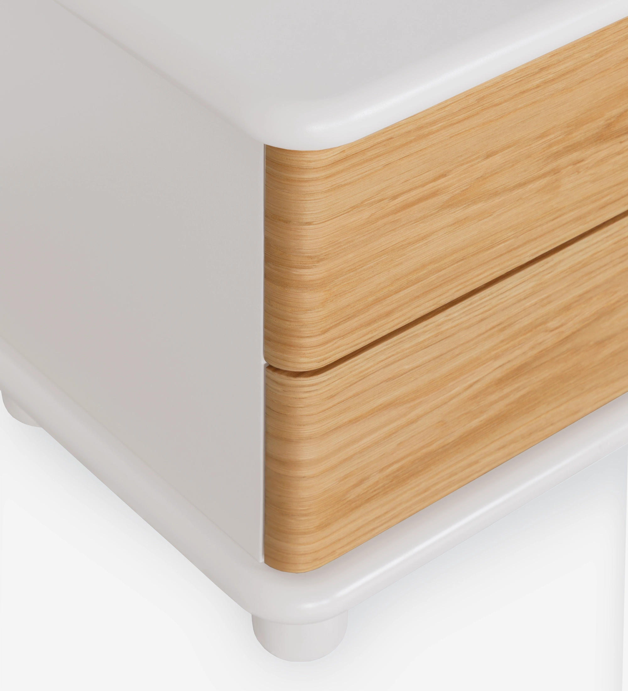 Mesa de Cabeceira Paris, cor carvalho natural e pérola, com duas gavetas
