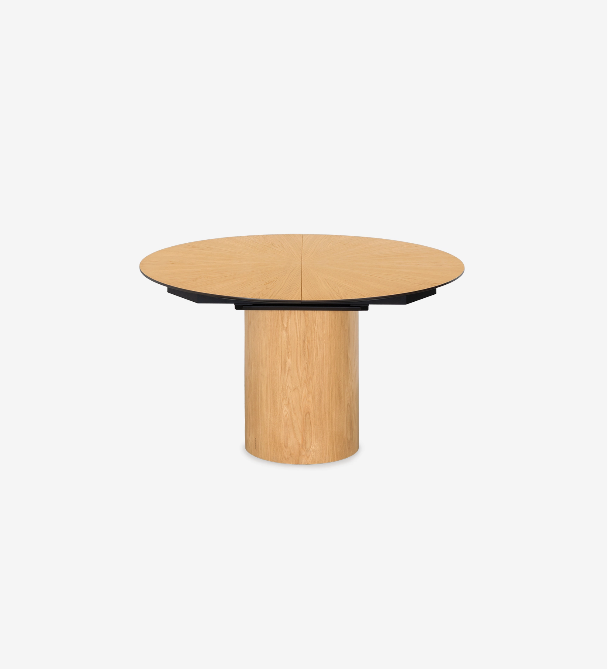 Mesa de Jantar Extensível Geneve redonda em madeira clara com base cilíndrica