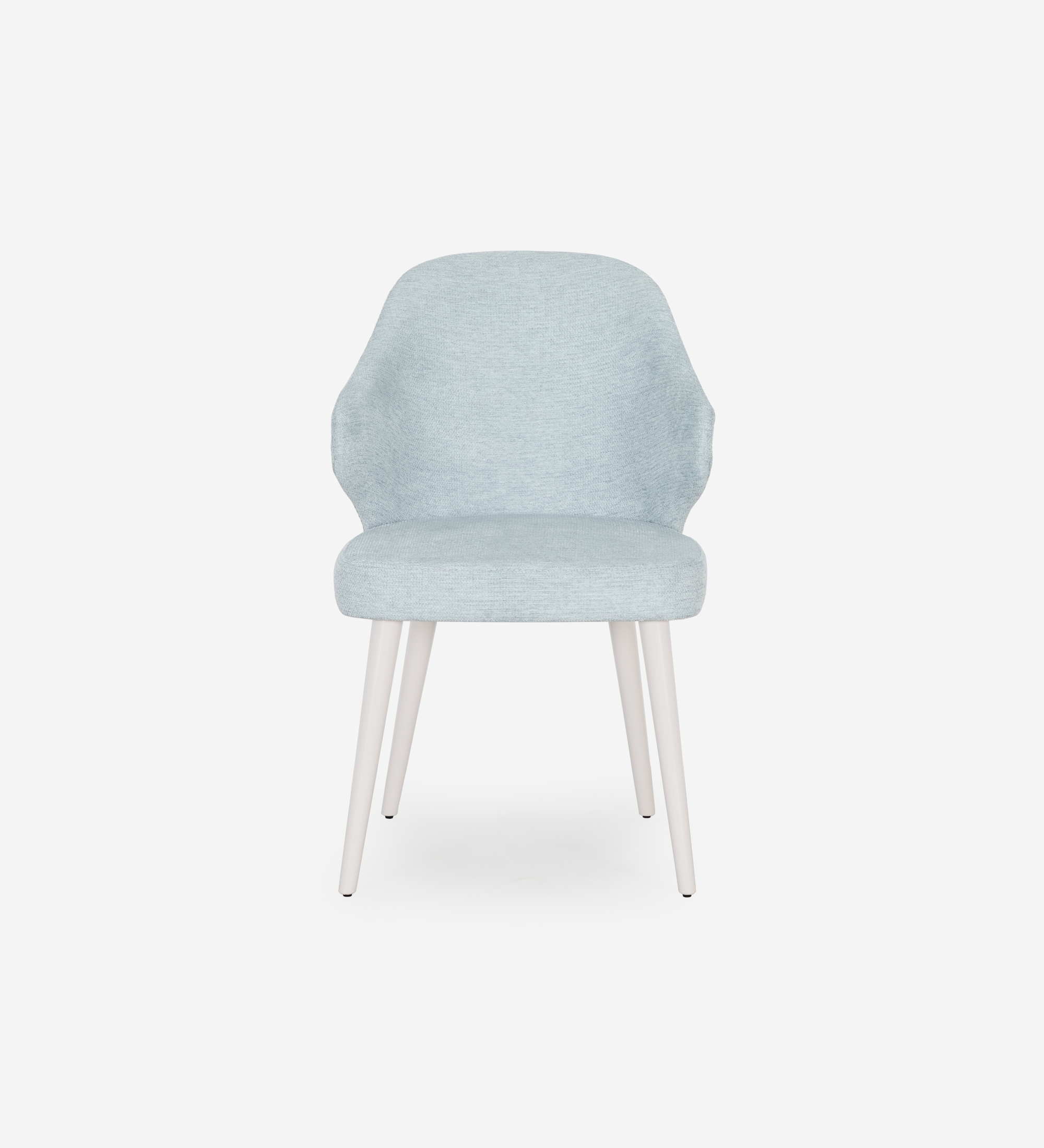 Chaise recouverte de tissu bleu, pieds laqués perle.