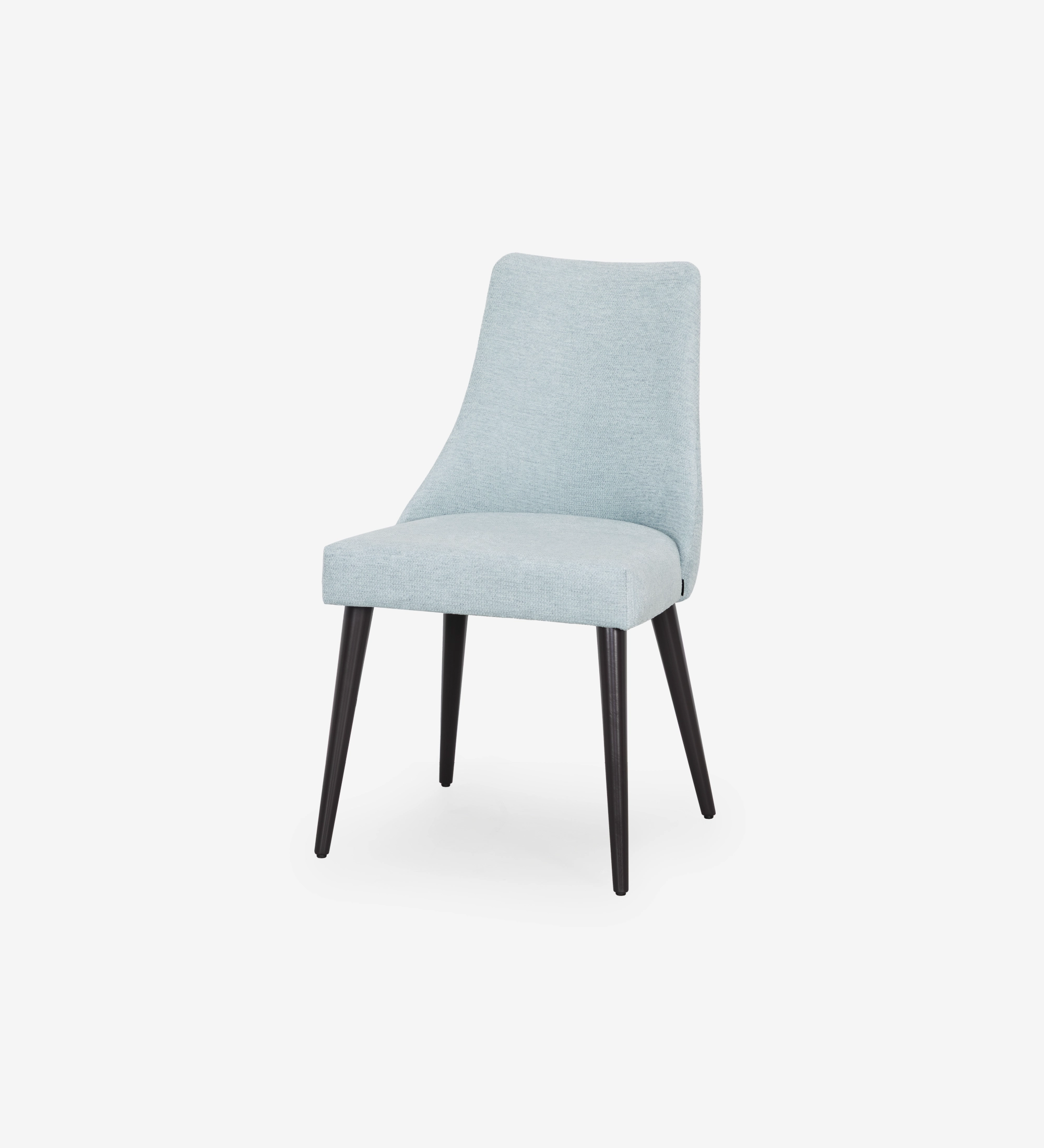 Cadeira Oslo estofada a tecido azul, pés lacados a negro.