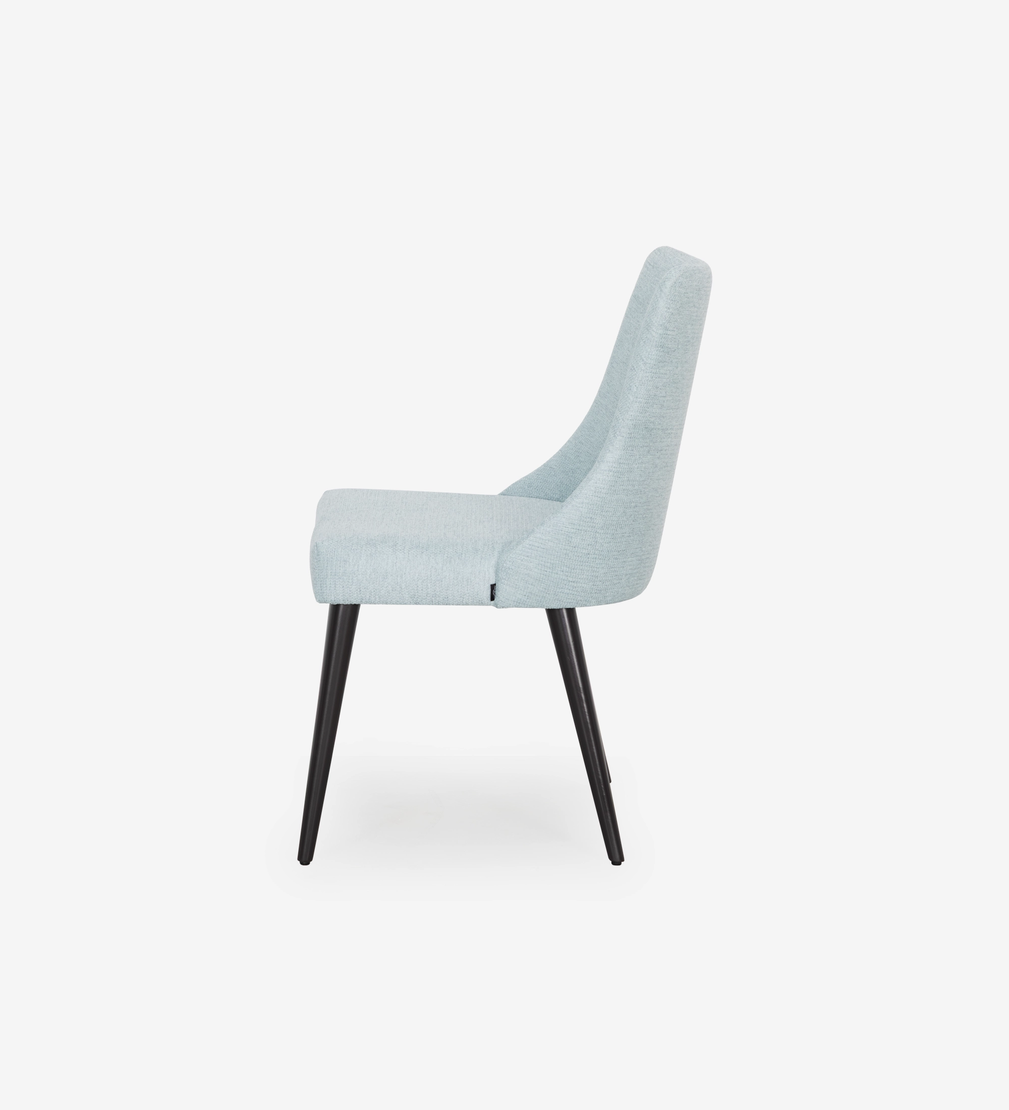 Cadeira Oslo estofada a tecido azul, pés lacados a negro.
