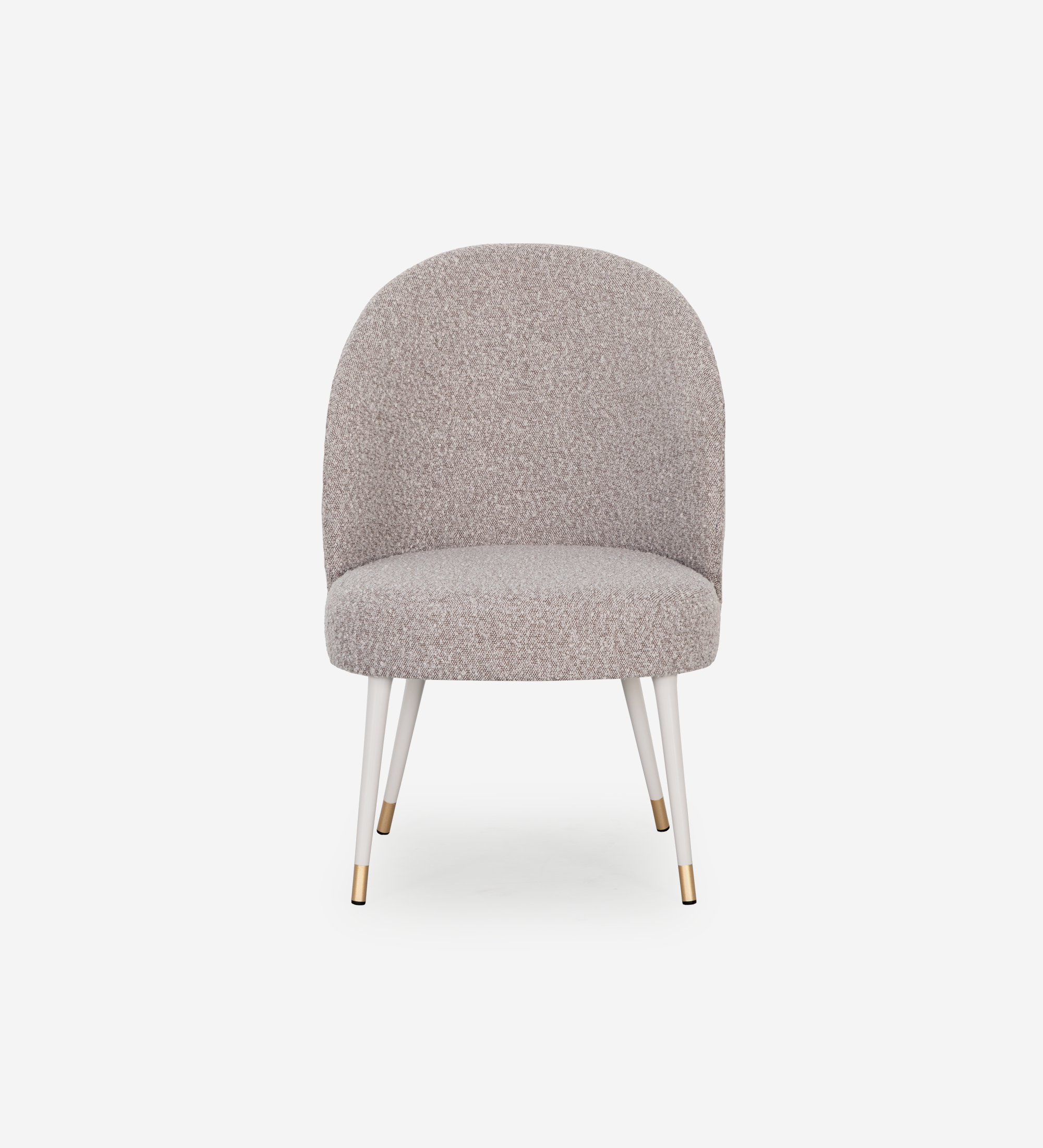 Geneve armchair upholstered in toffee fabric, pearl lacquered feet and golden detail.