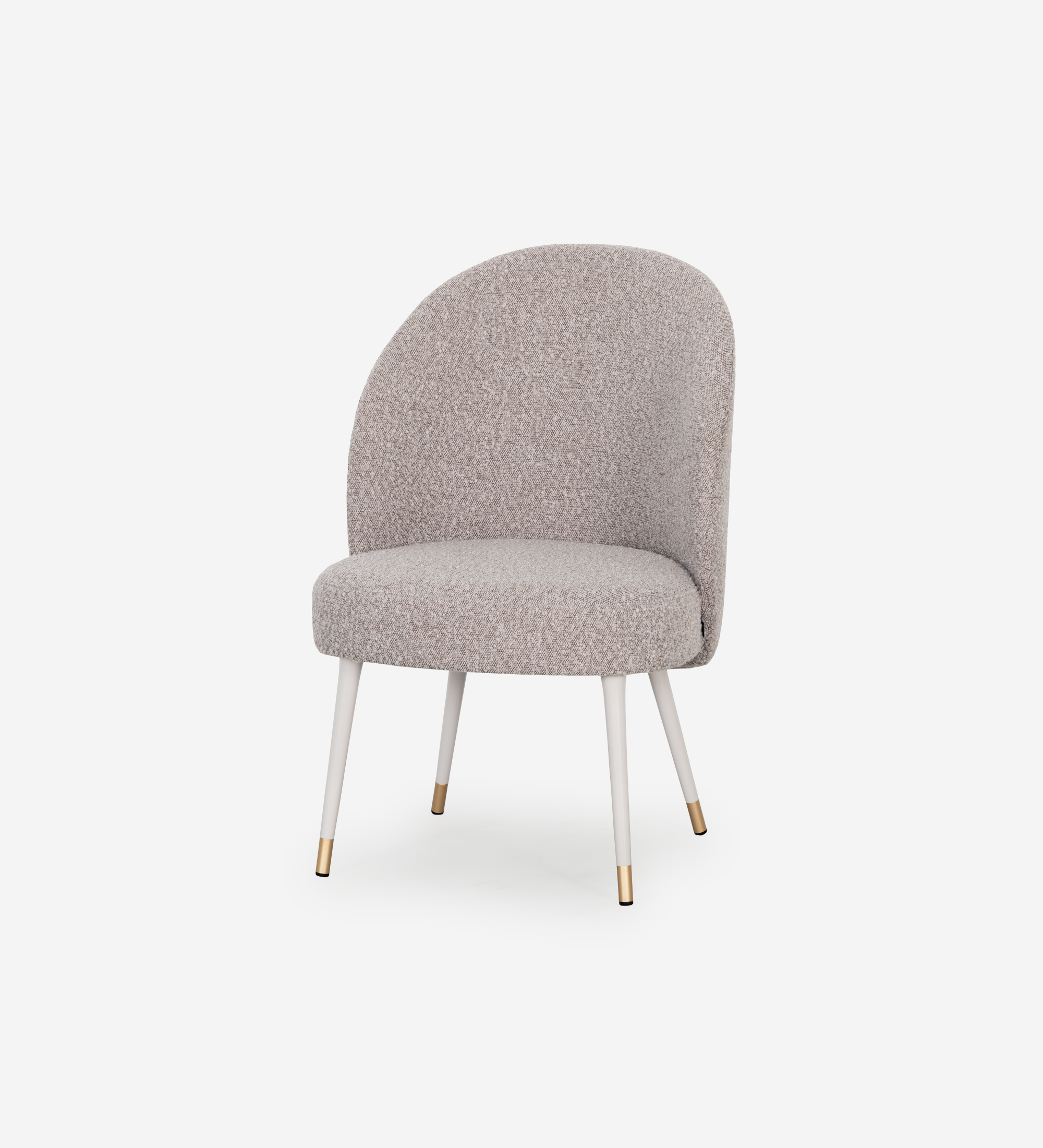 Geneve armchair upholstered in toffee fabric, pearl lacquered feet and golden detail.