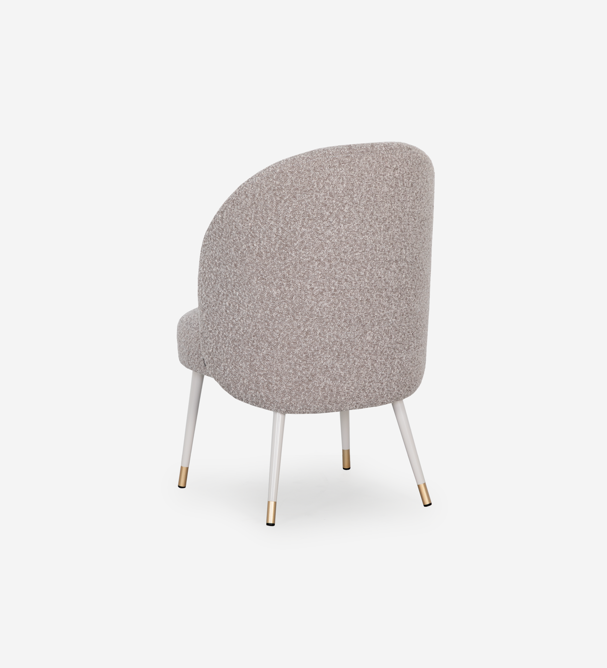 Geneve armchair upholstered in toffee fabric, pearl lacquered feet and golden detail.