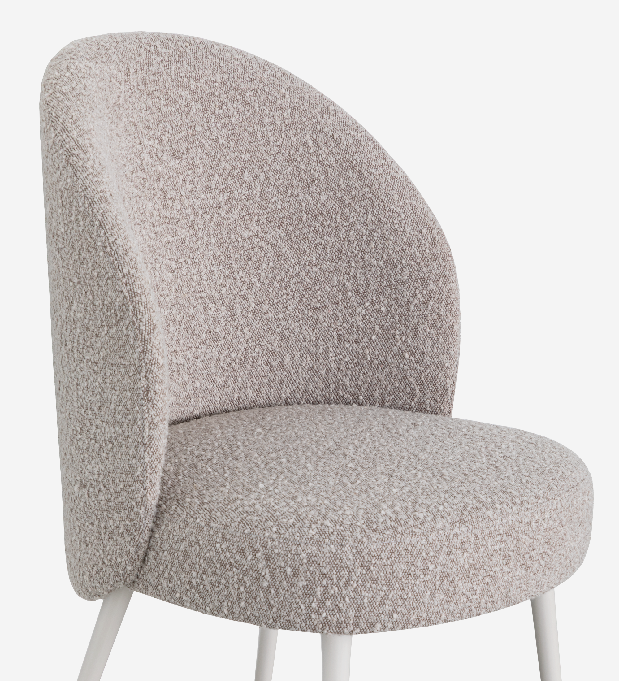 Geneve armchair upholstered in toffee fabric, pearl lacquered feet and golden detail.