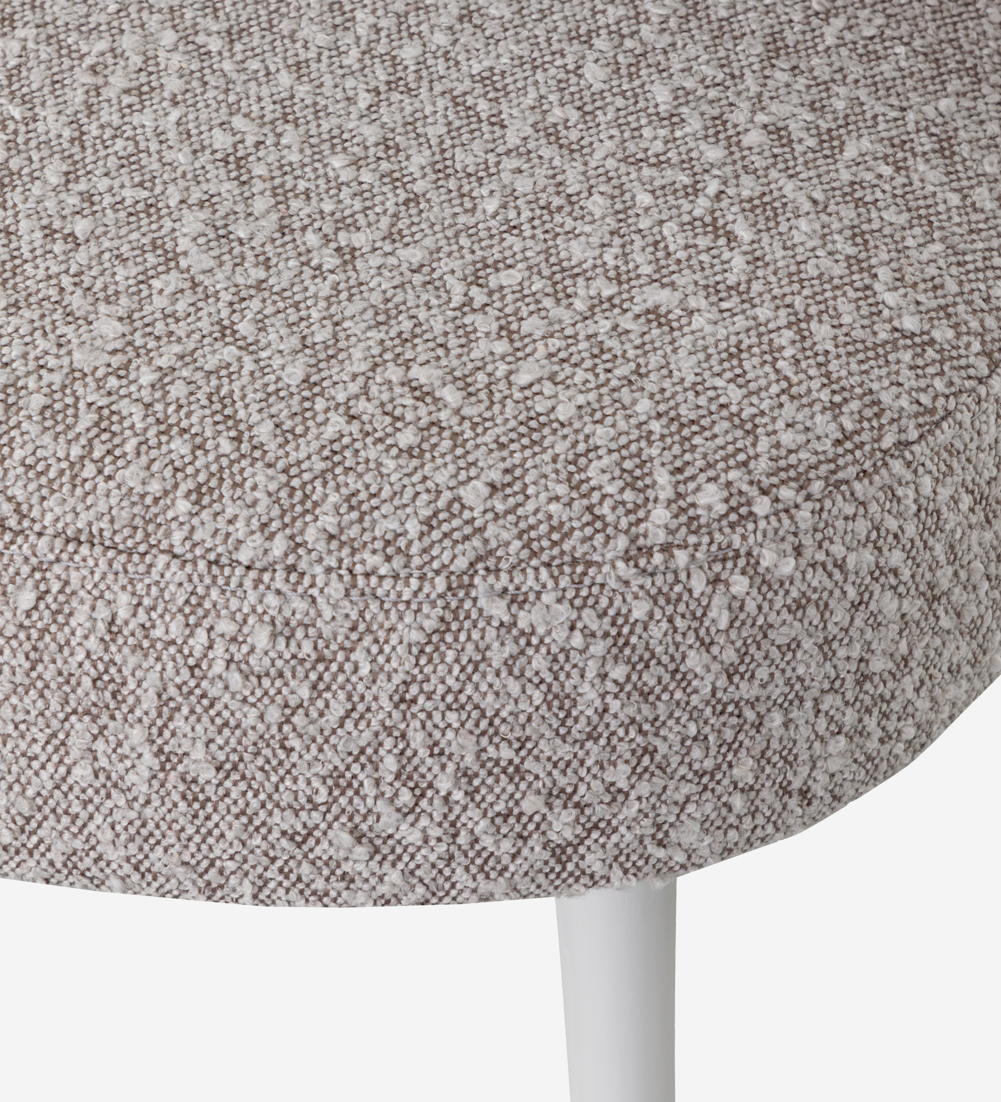Geneve armchair upholstered in toffee fabric, pearl lacquered feet and golden detail.