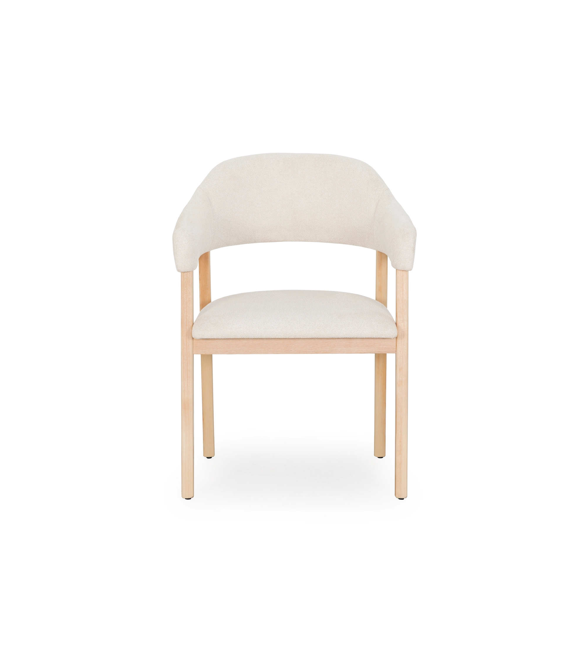Chaise avec accoudoirs, en bois de frêne naturel, avec assise et dossier recouverts de tissu perle