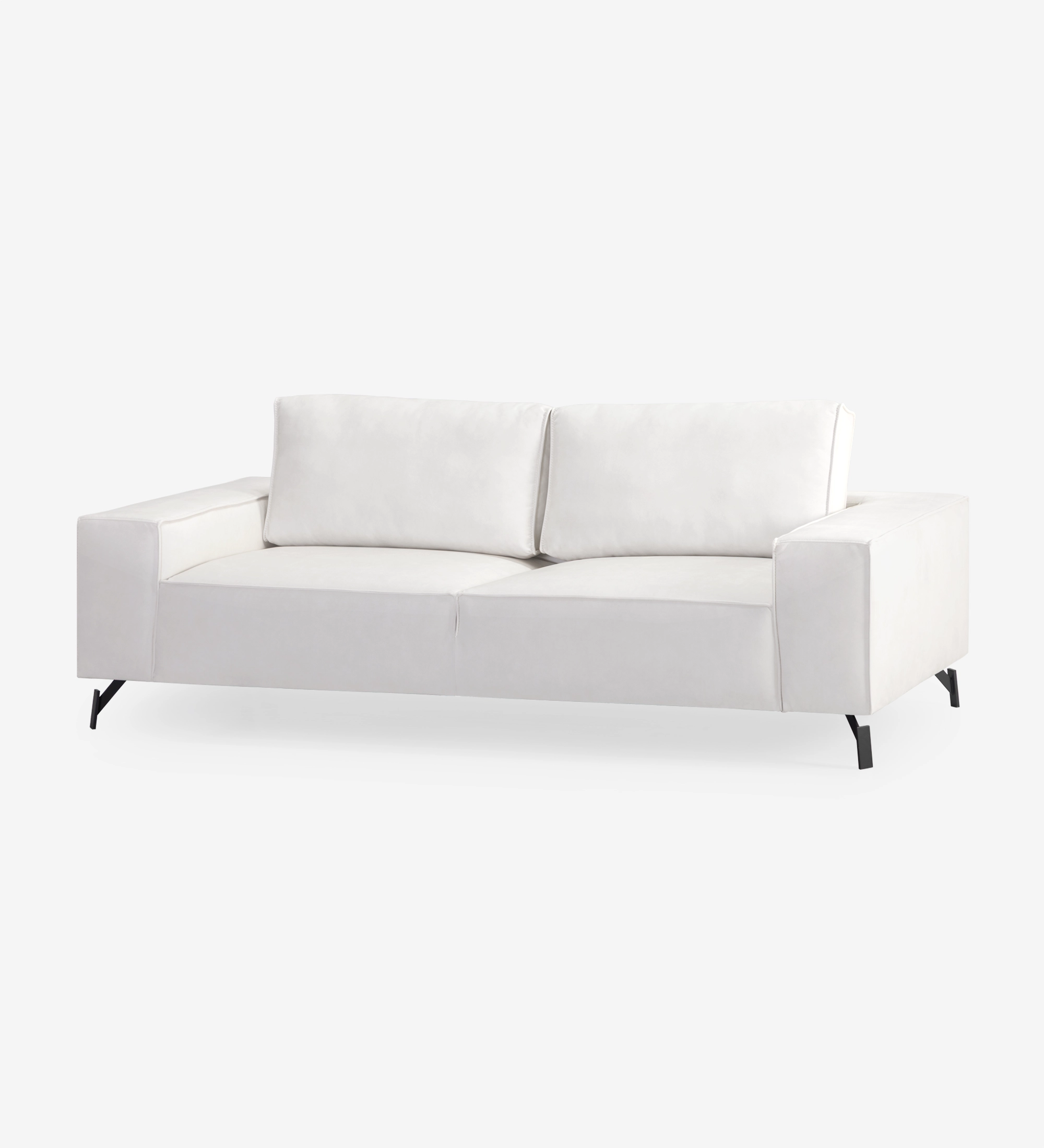 Sofá Tokyo 3 plazas tapizado en tela perla, pies en metal lacado negro, 238 cm.