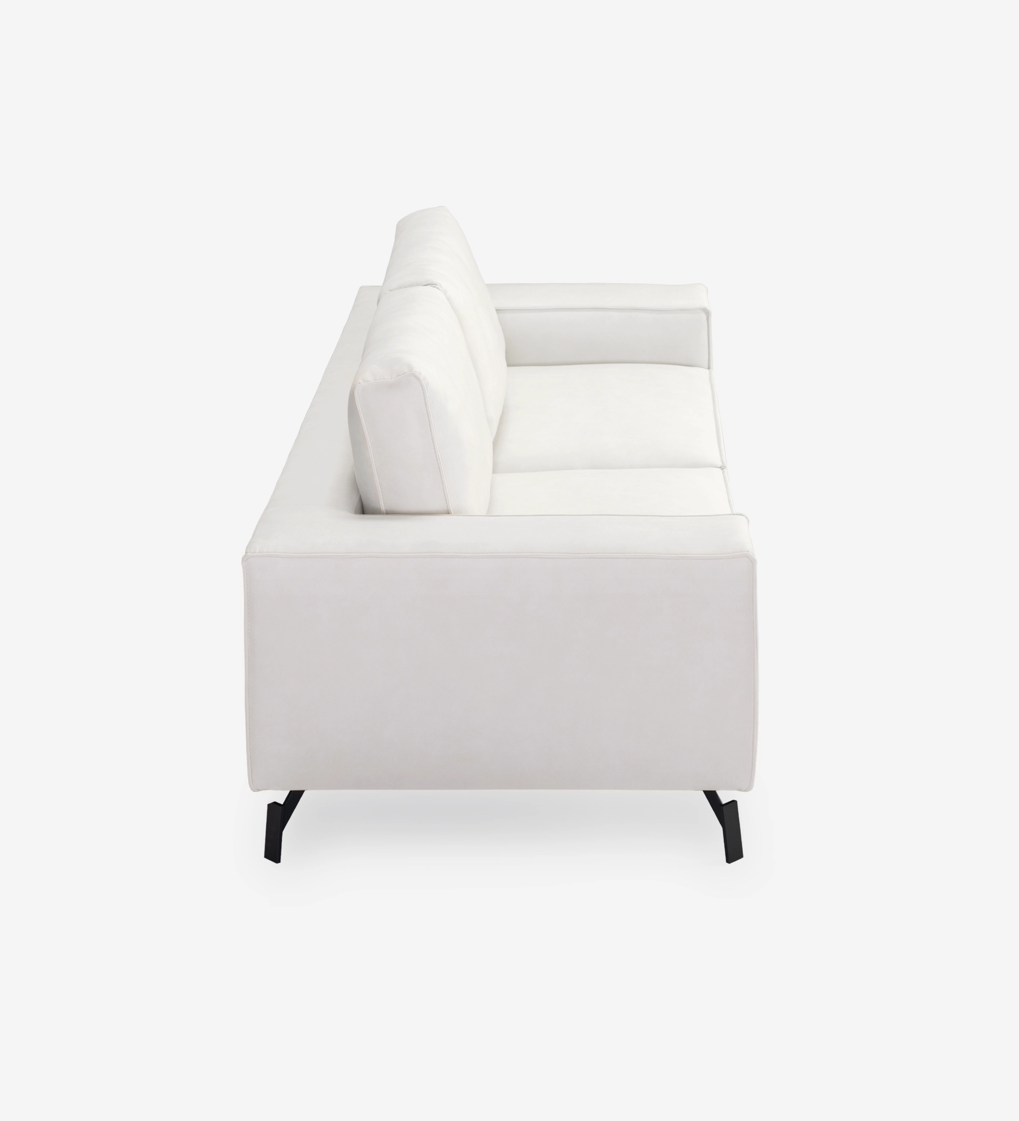 Sofá Tokyo 3 plazas tapizado en tela perla, pies en metal lacado negro, 238 cm.