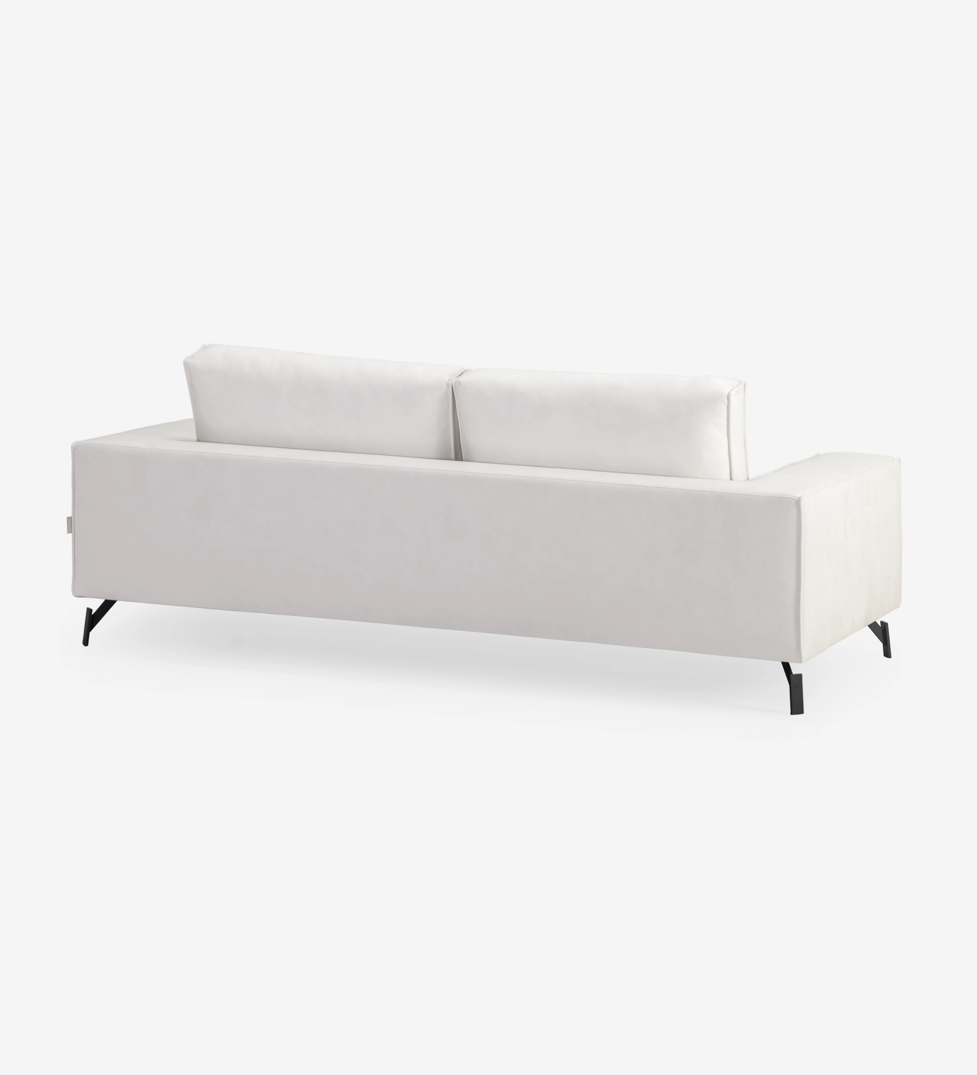 Sofá Tokyo 3 plazas tapizado en tela perla, pies en metal lacado negro, 238 cm.