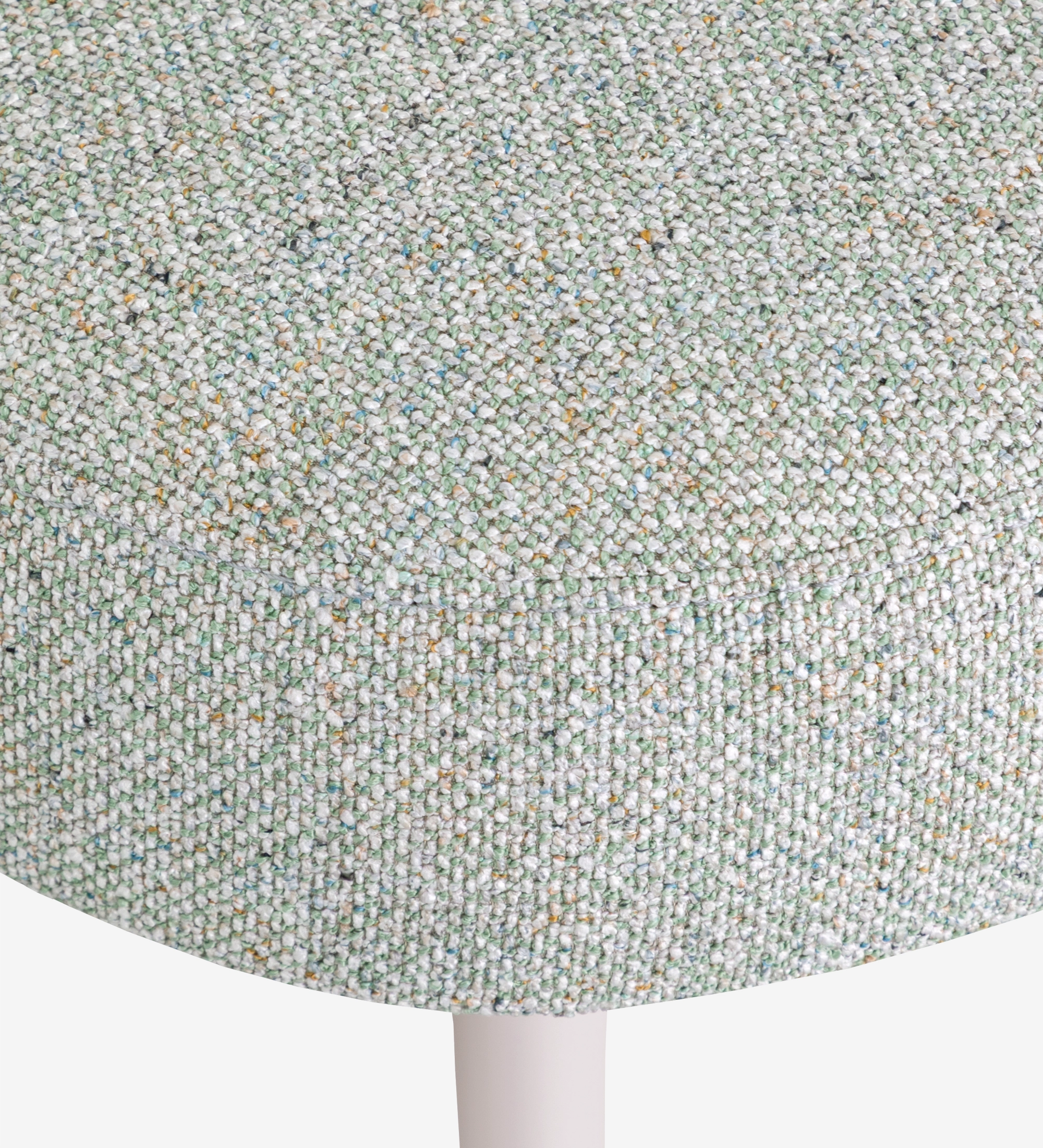 Geneve armchair upholstered in green fabric, pearl lacquered feet and golden detail.