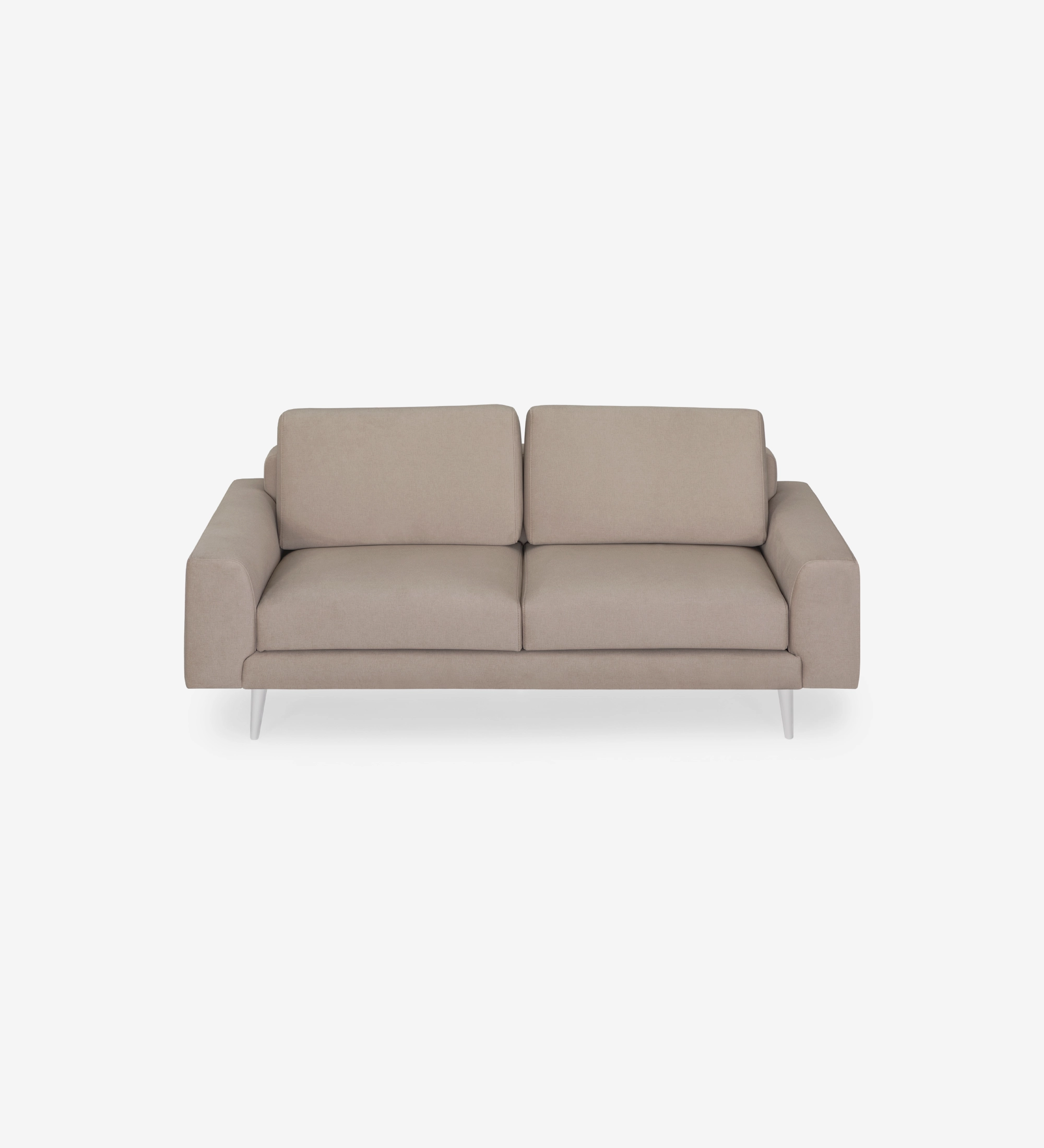 Sofá Oslo 2 plazas tapizado en tela taupe, pies lacados perla, 188 cm.