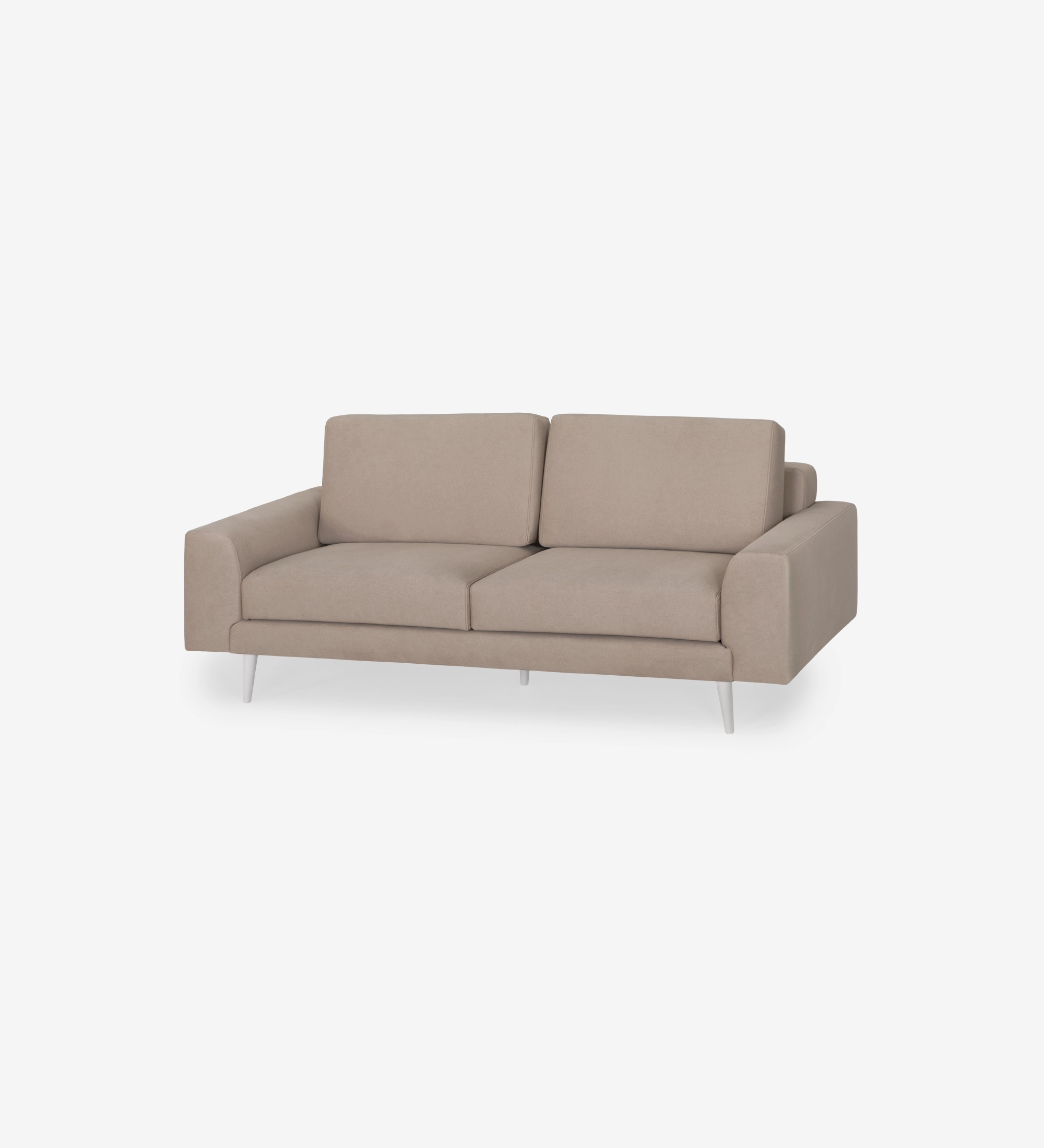 Sofá Oslo 2 plazas tapizado en tela taupe, pies lacados perla, 188 cm.