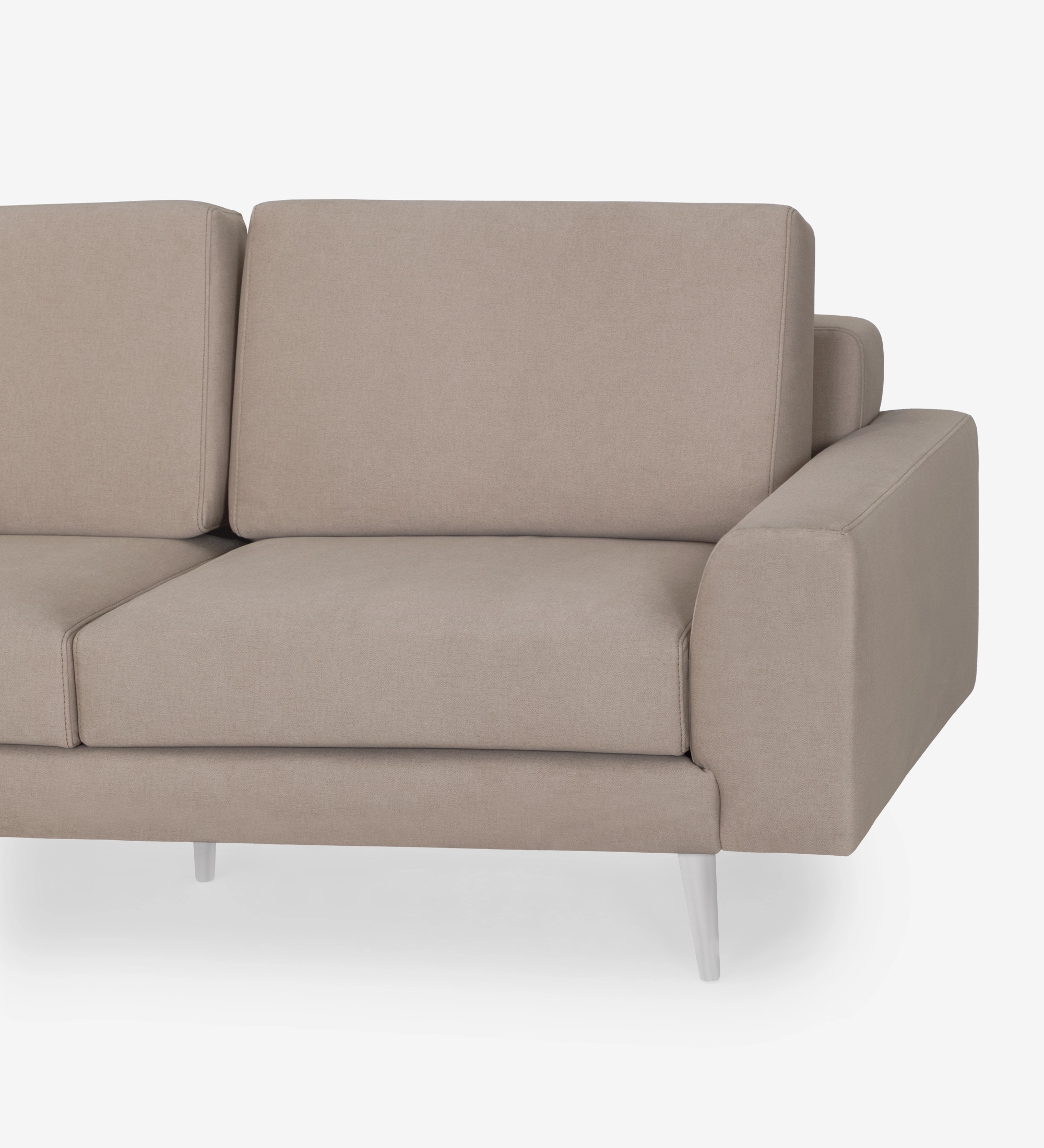Sofá Oslo 2 plazas tapizado en tela taupe, pies lacados perla, 188 cm.