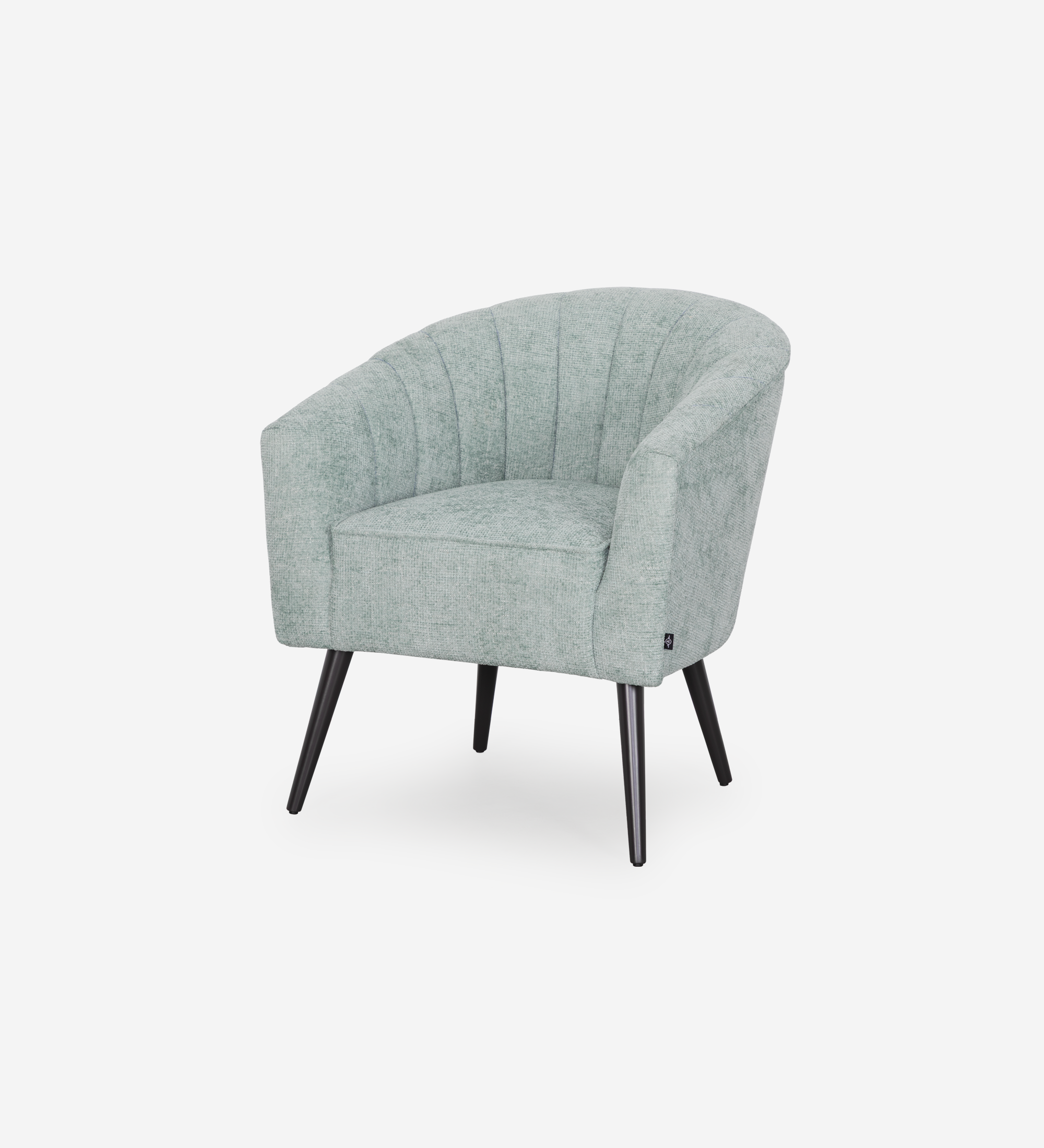 Tokyo armchair upholstered in aqua green fabric, black lacquered legs.