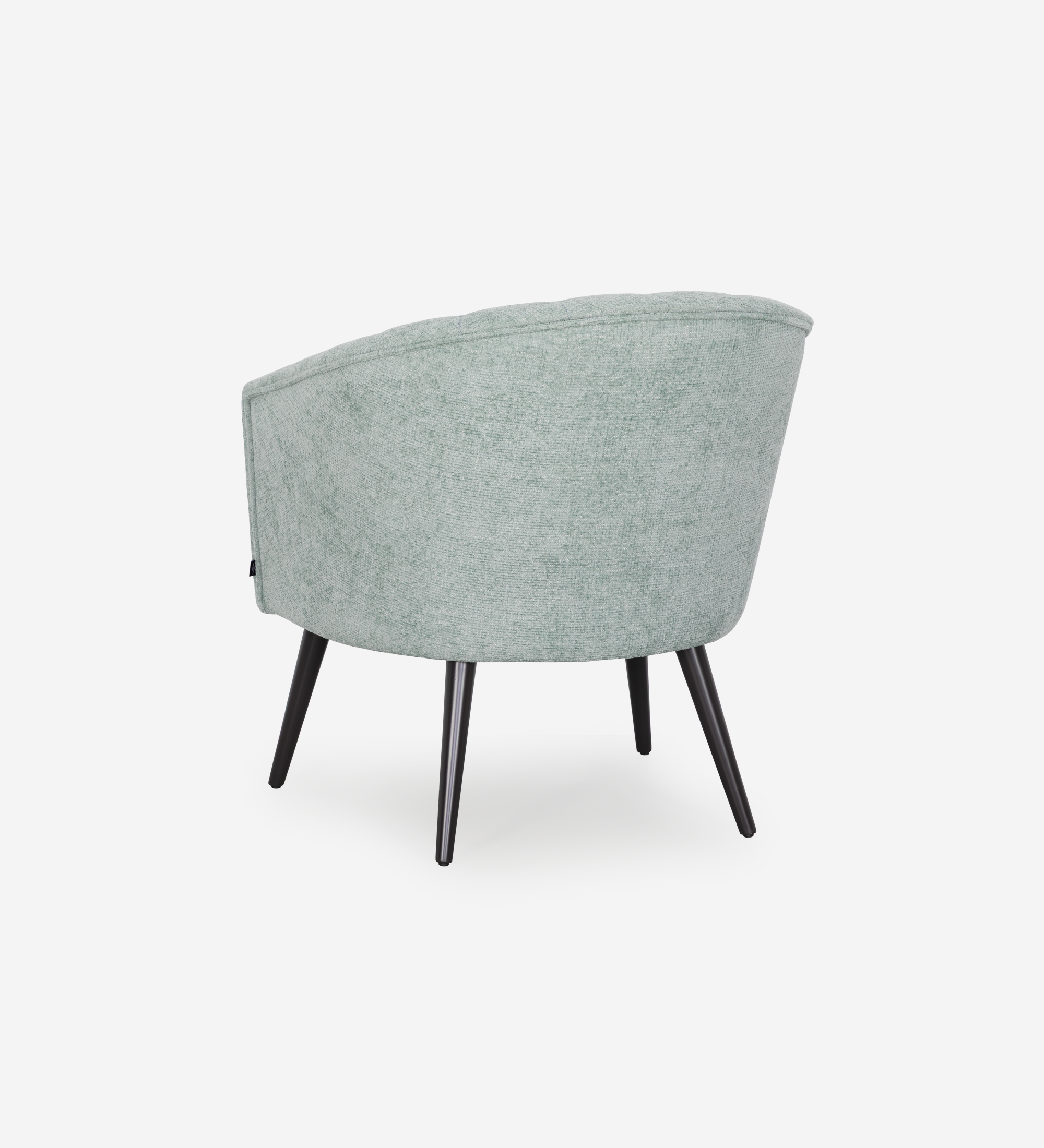 Tokyo armchair upholstered in aqua green fabric, black lacquered legs.