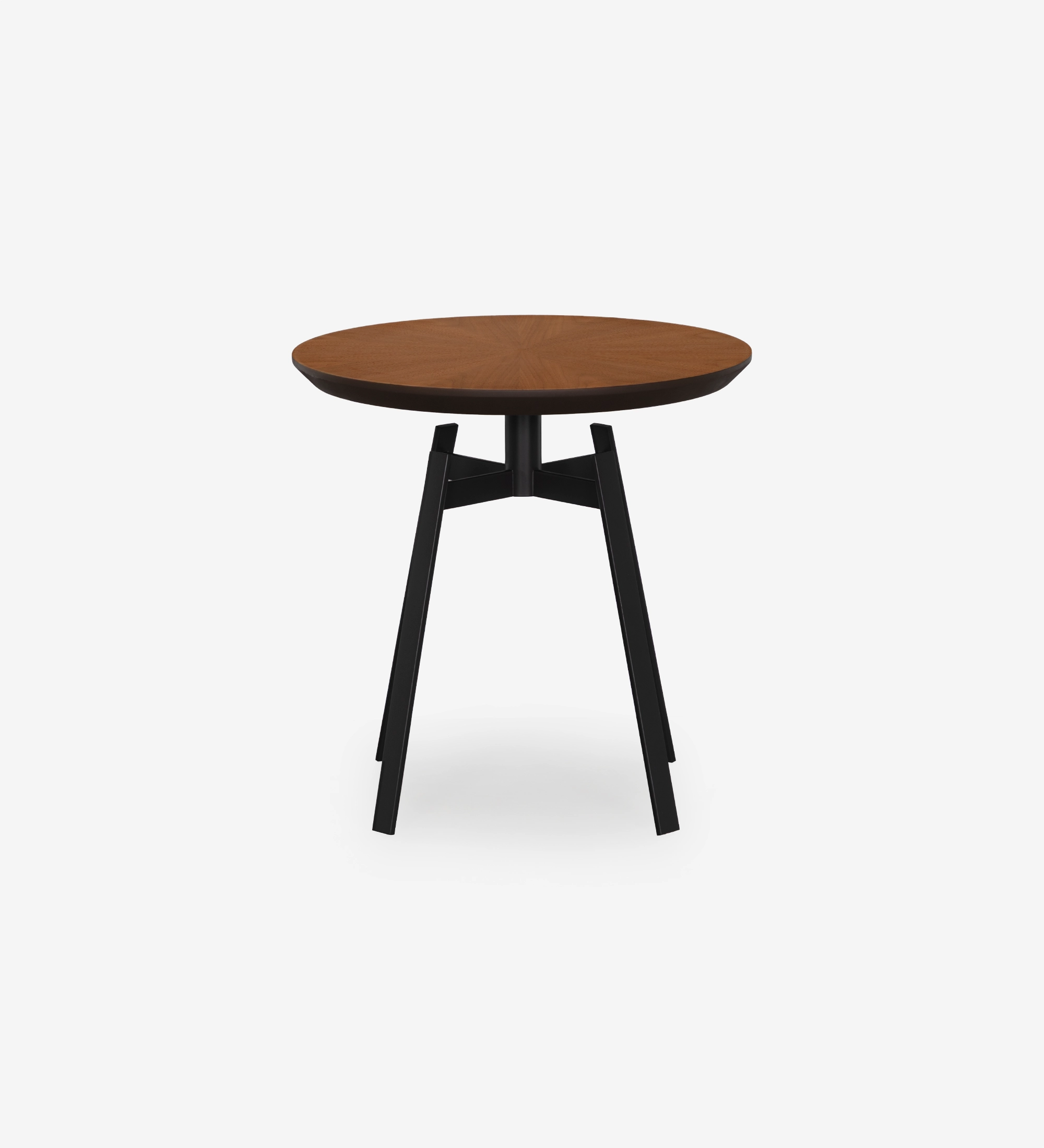 Tokyo round side table, natural walnut top, black lacquered metal foot, Ø 48,5 cm.