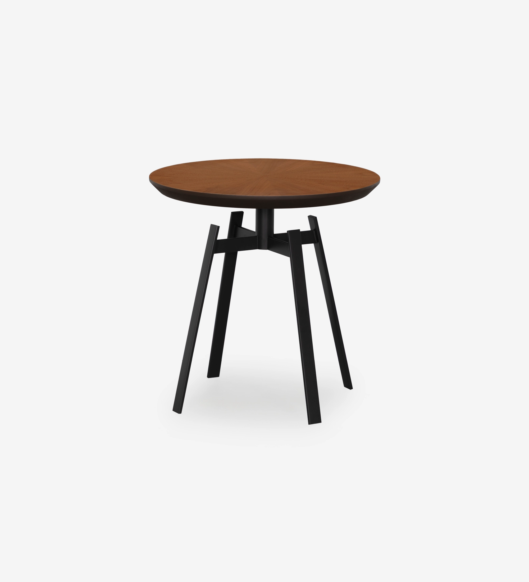 Tokyo round side table, natural walnut top, black lacquered metal foot, Ø 48,5 cm.
