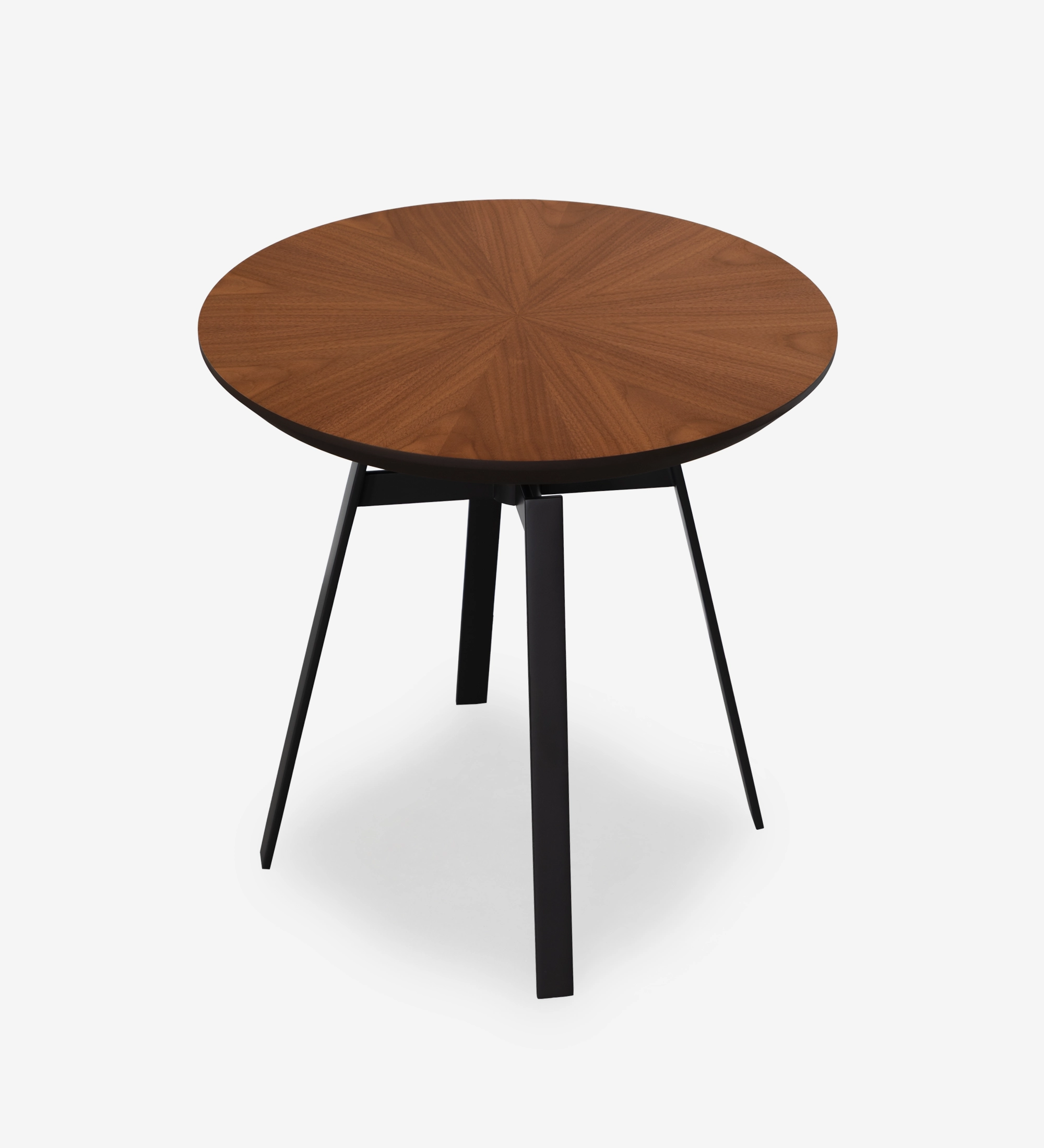 Tokyo round side table, natural walnut top, black lacquered metal foot, Ø 48,5 cm.