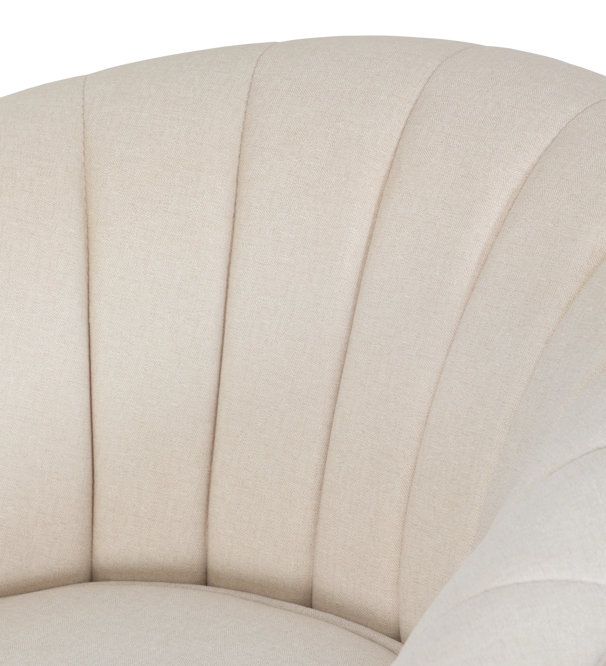 Fauteuil Tokyo recouvert en tissu beige, pieds laqués noir avec pieds en bois de couleur naturelle.