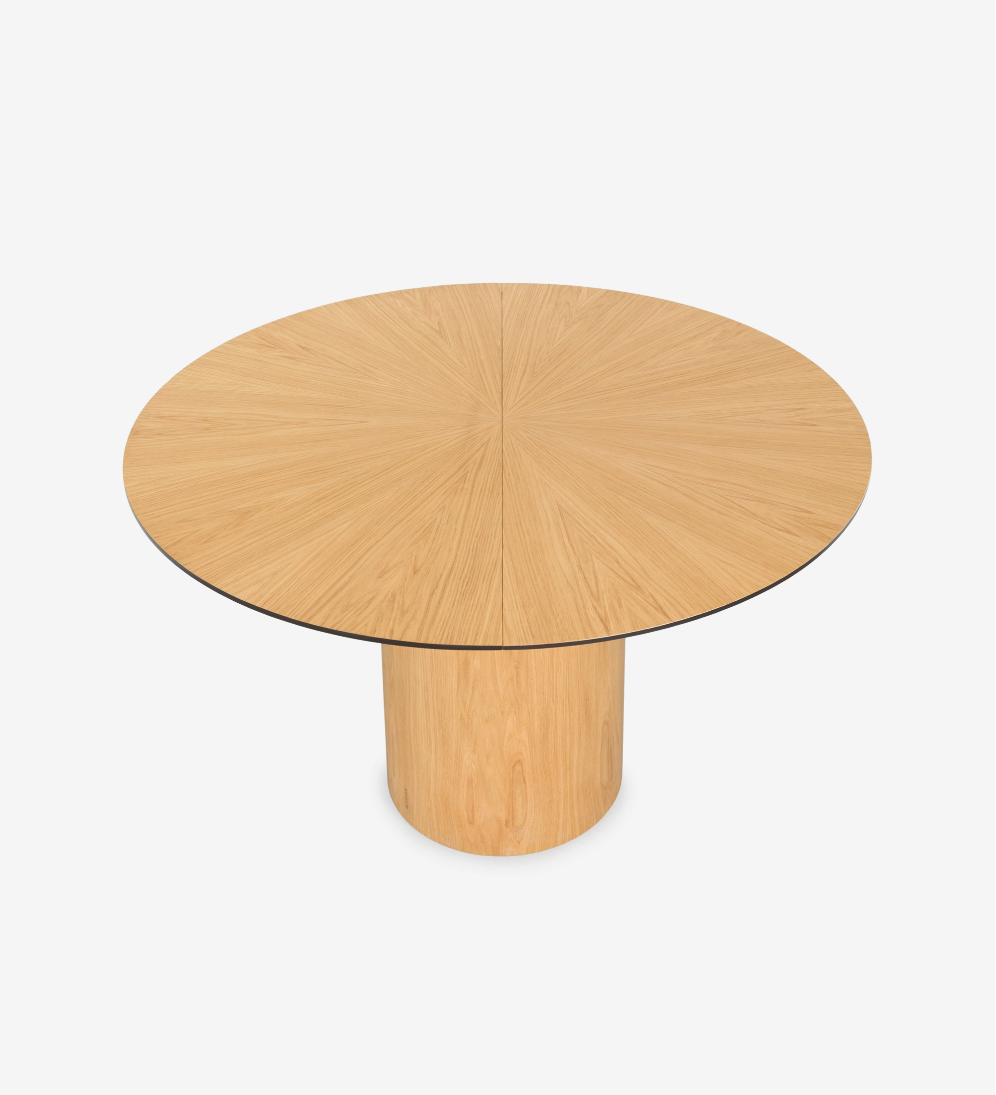 Mesa de Jantar Extensível Geneve em madeira com tampo redondo e base cilíndrica