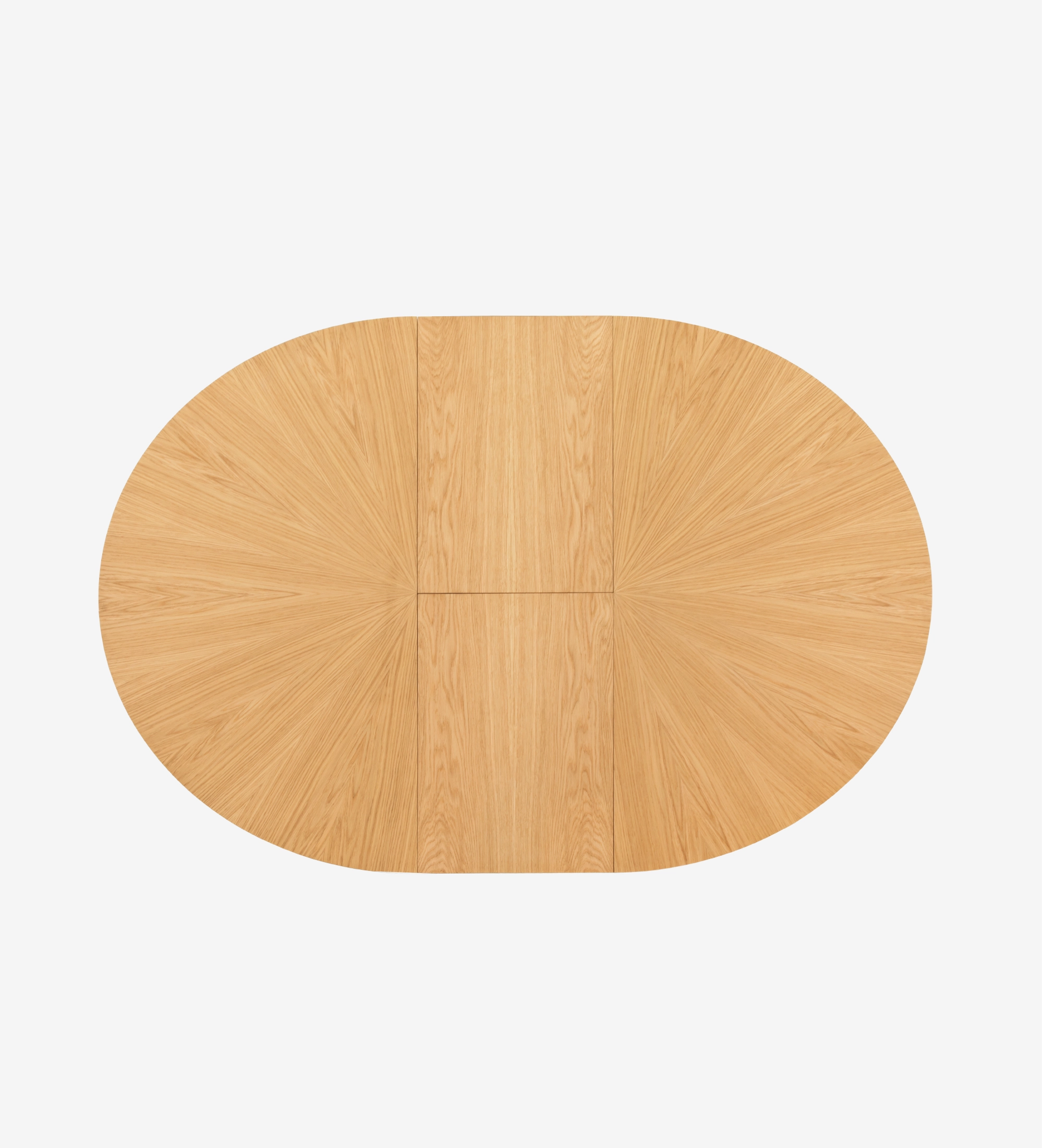 Mesa de Jantar Extensível Geneve, vista superior de tampo oval em madeira clara