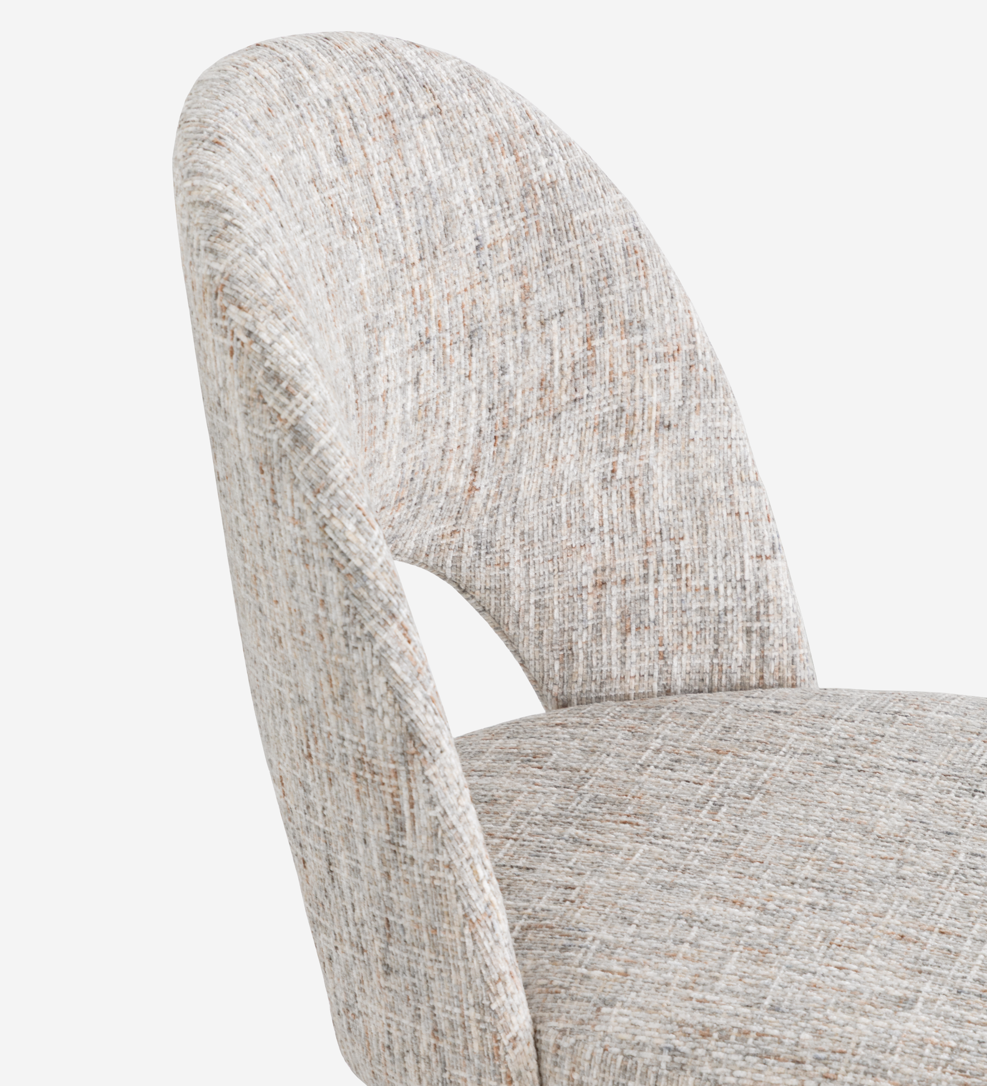Paris Chair beige textured upholstery with curved back and arched cutout