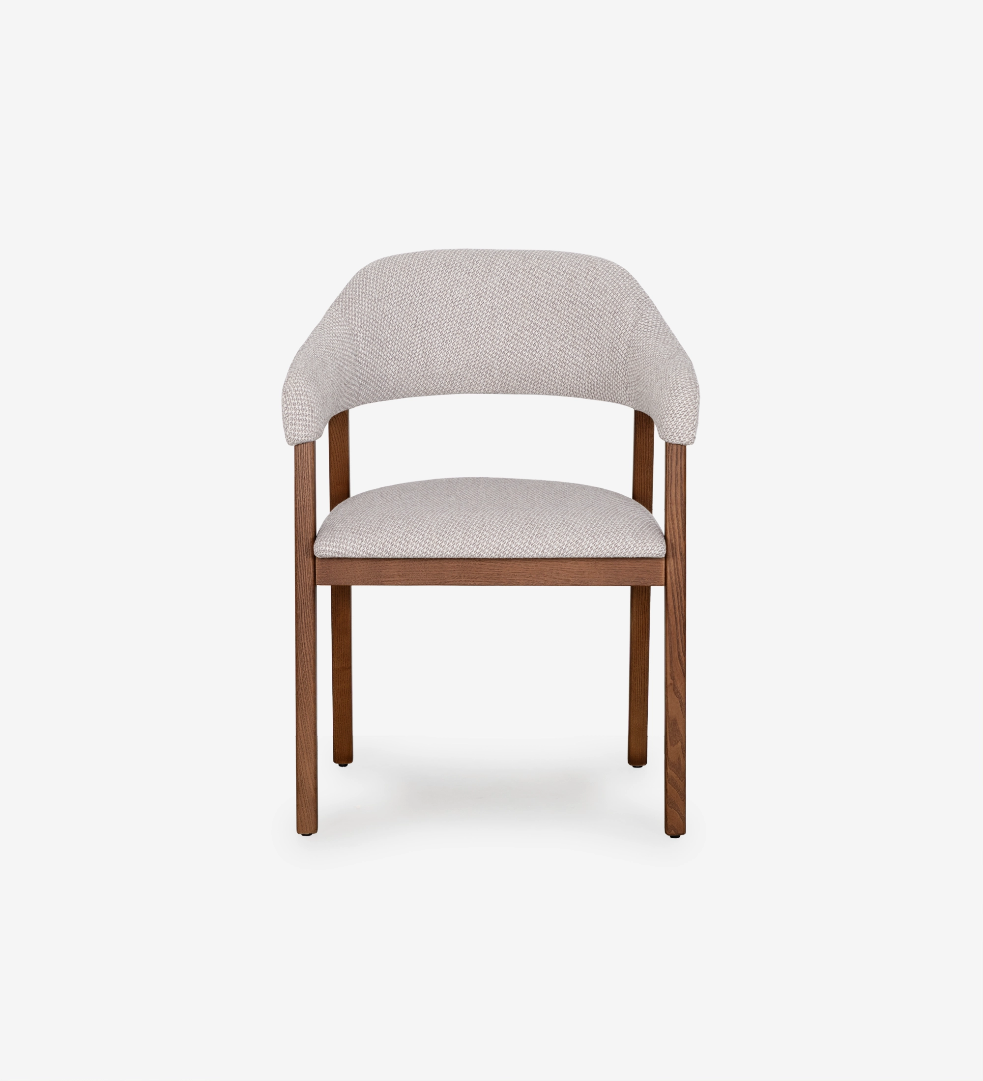 Silla Capri en madera con asiento y respaldo tapizados en tela gris claro
