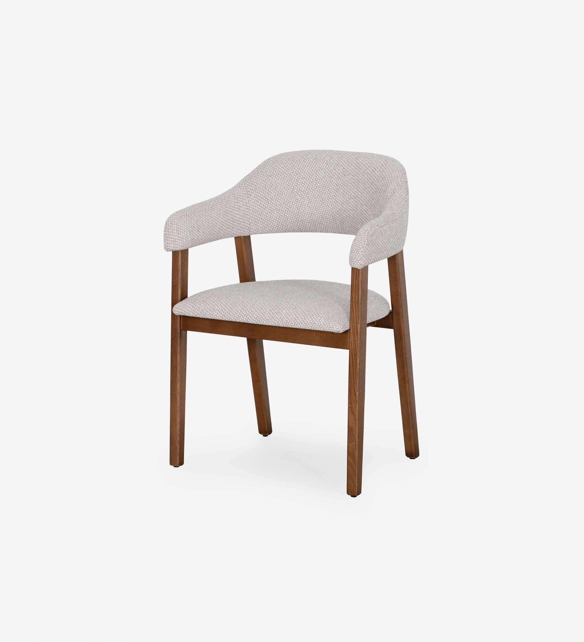 Silla Capri tapizada gris claro con respaldo curvo y patas de madera
