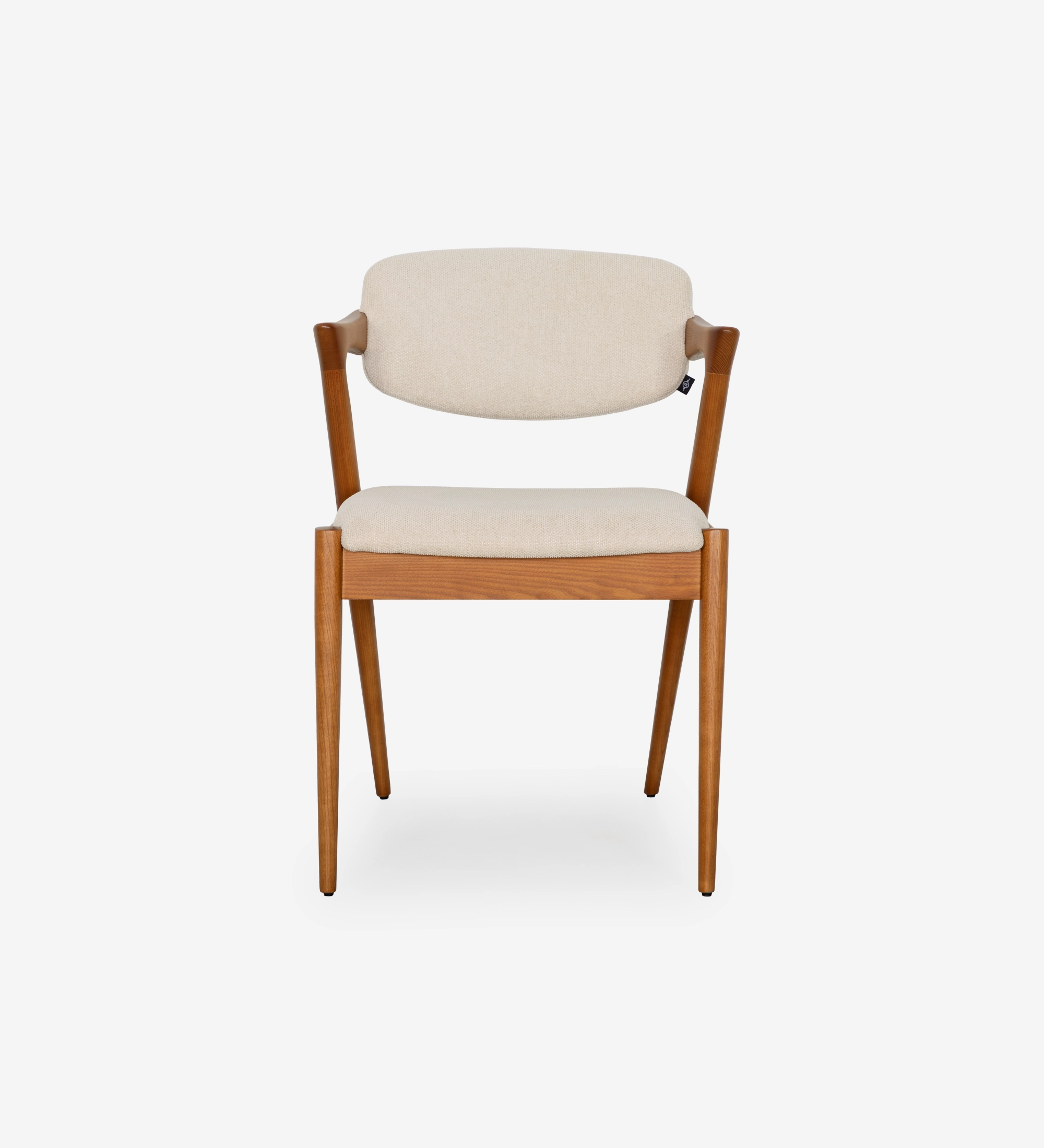 Chaise Elba en bois clair avec assise et dossier beige rembourrés
