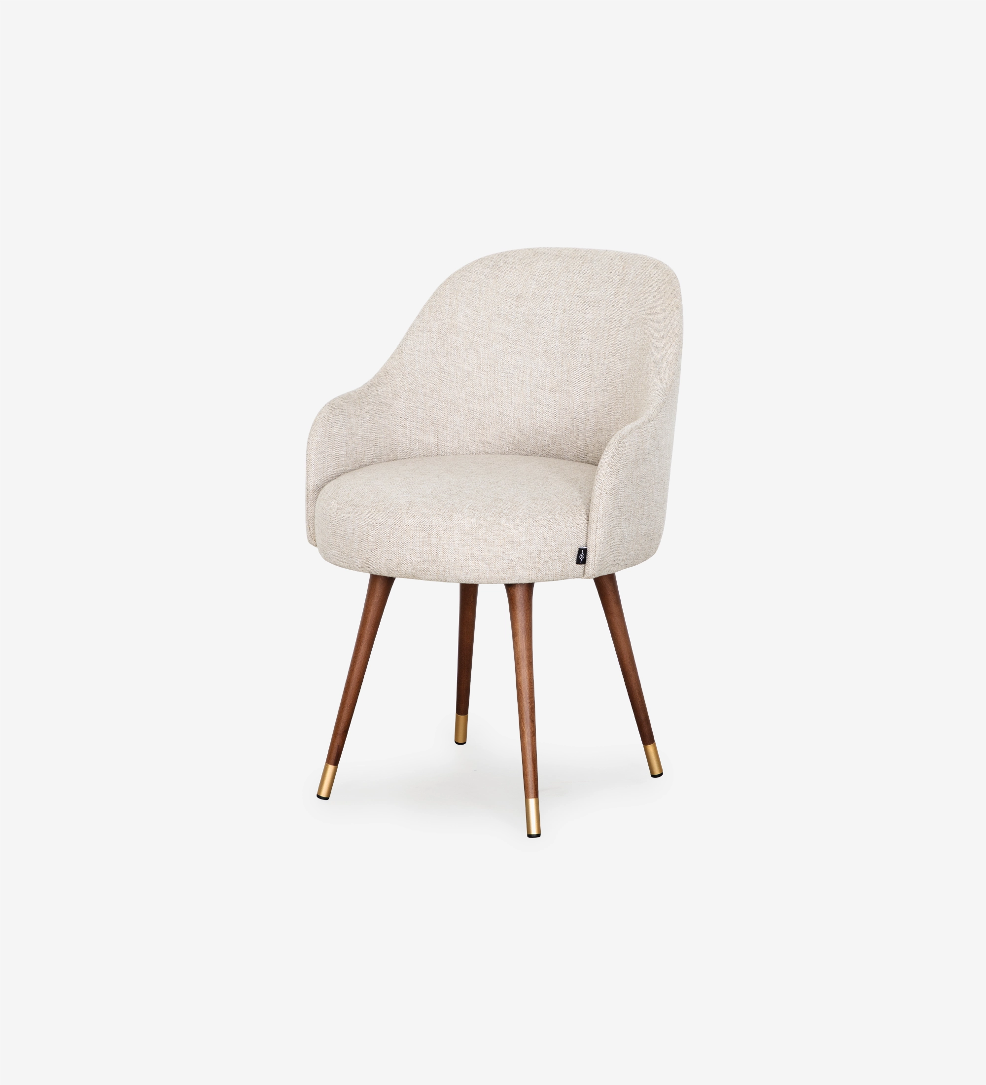 Silla Geneve tapizada beige con patas de madera y puntas doradas