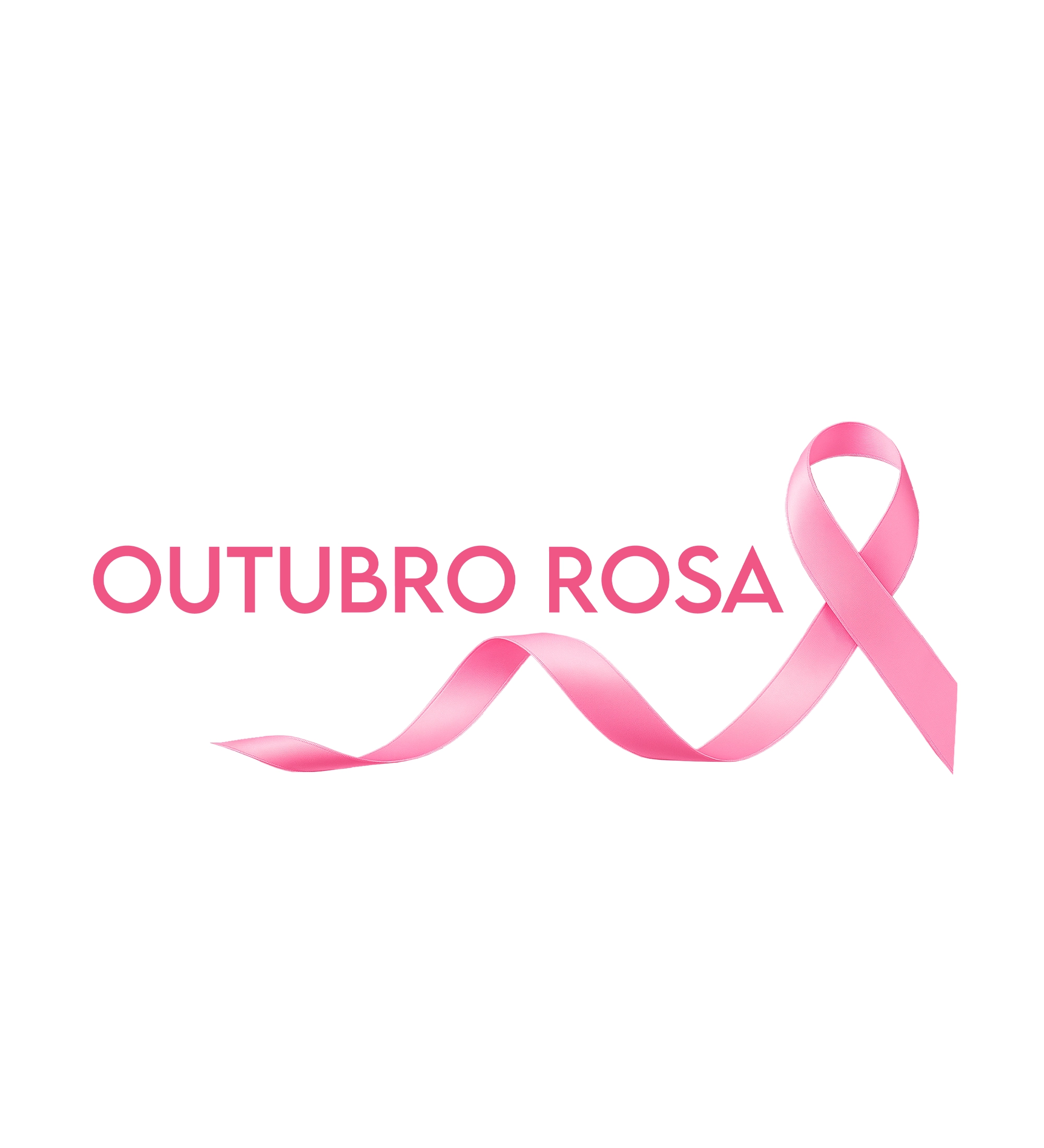 Pink breast cancer awareness ribbon and text 'OUTUBRO ROSA' on white background