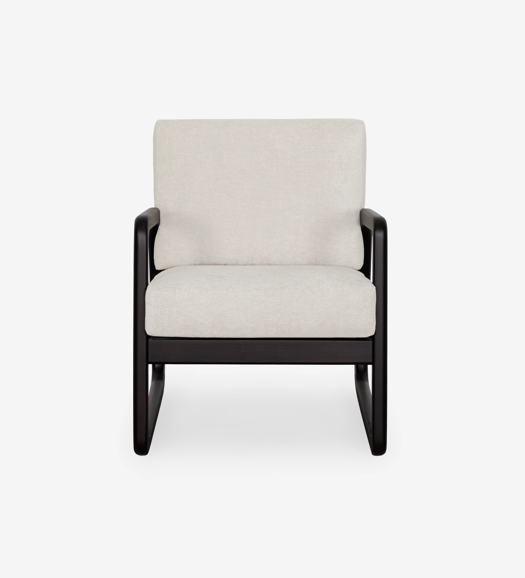Fauteuil Antarte by IA en tissu beige, structure en bois noir courbé