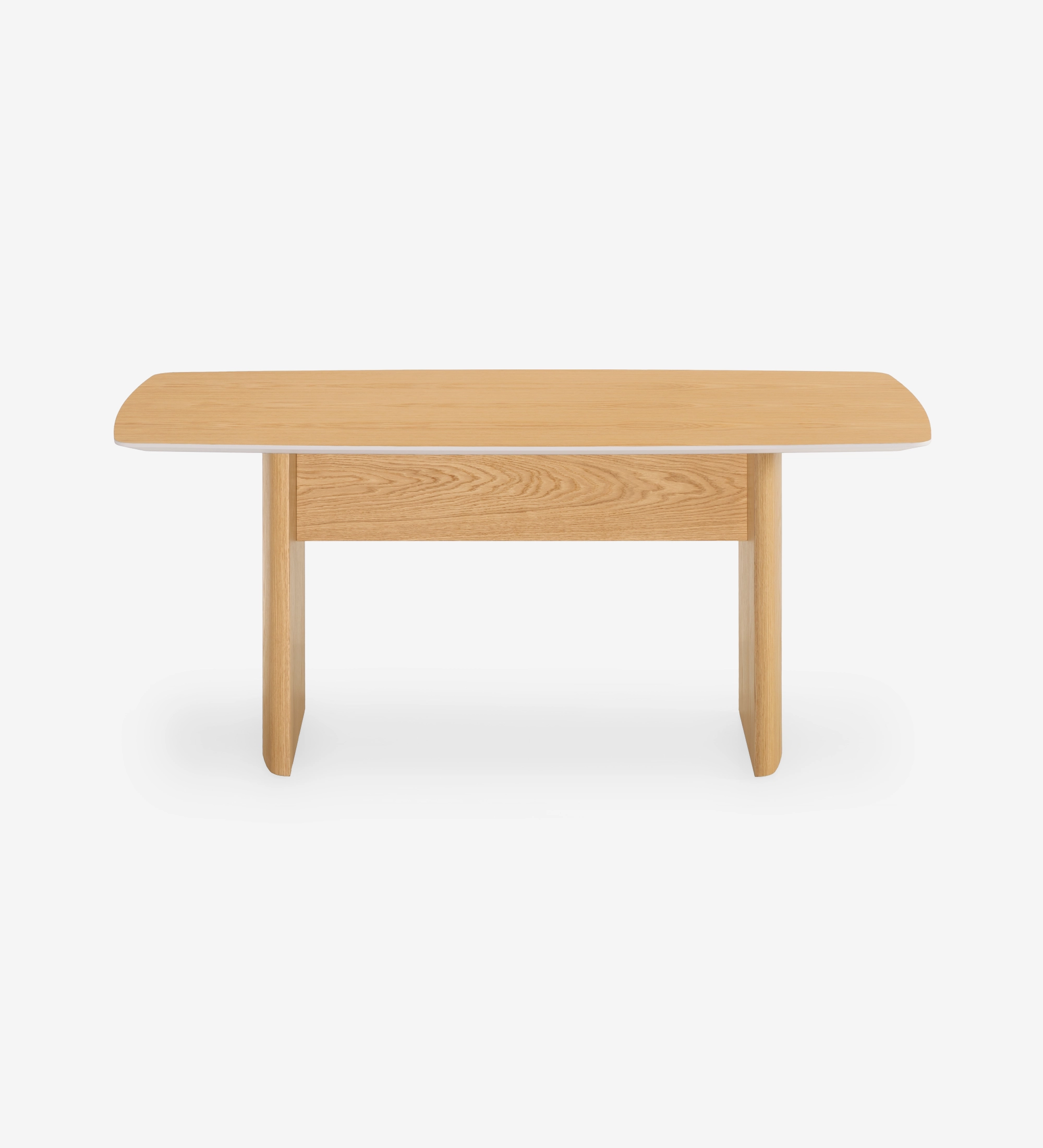 Paris Desk light oak rectangular tabletop with rounded corners and modesty panel