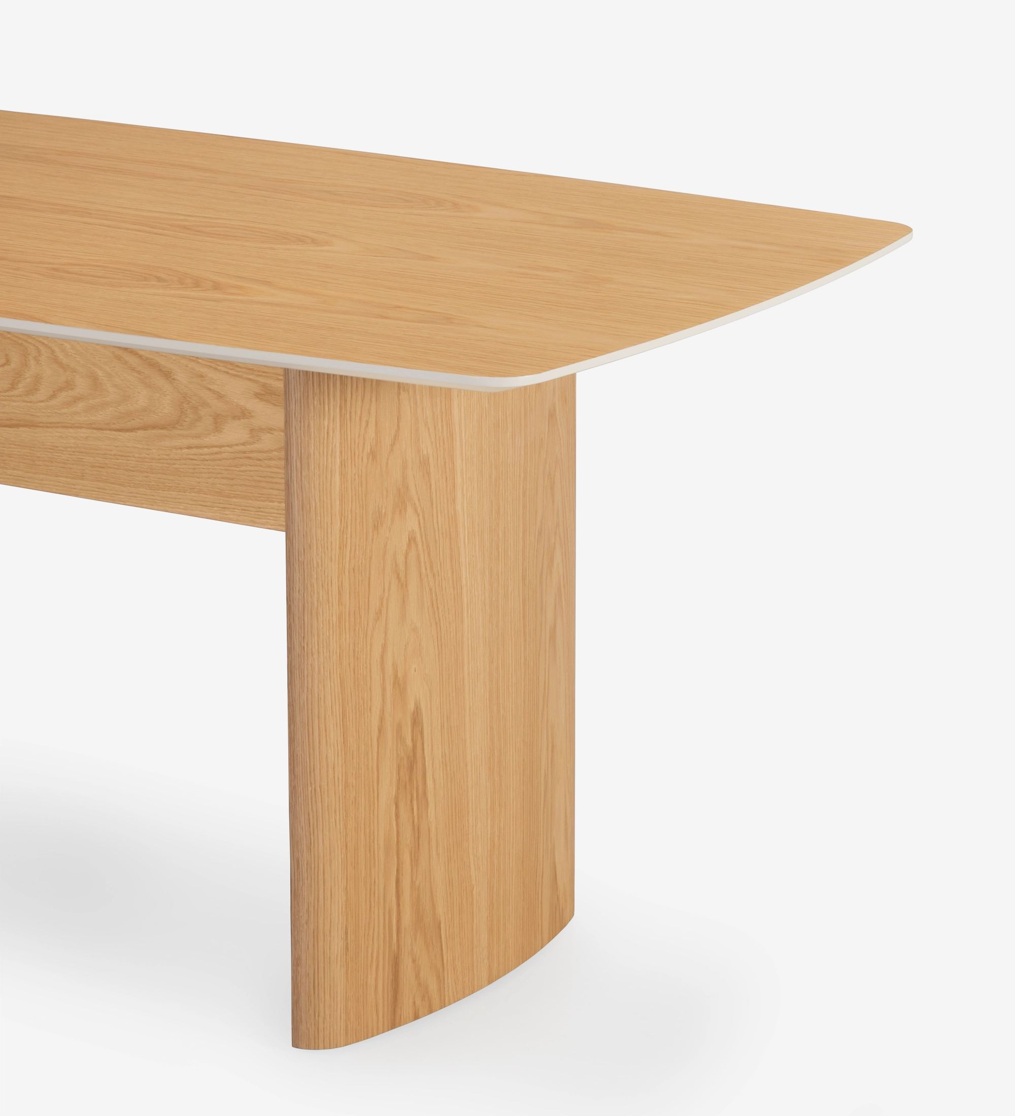 Paris Desk oak corner with curved leg and rounded tabletop edge