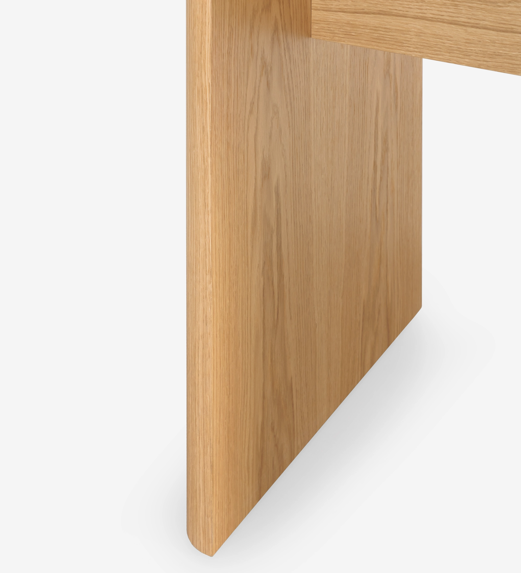 Paris Desk light oak leg panel, rounded corner close-up