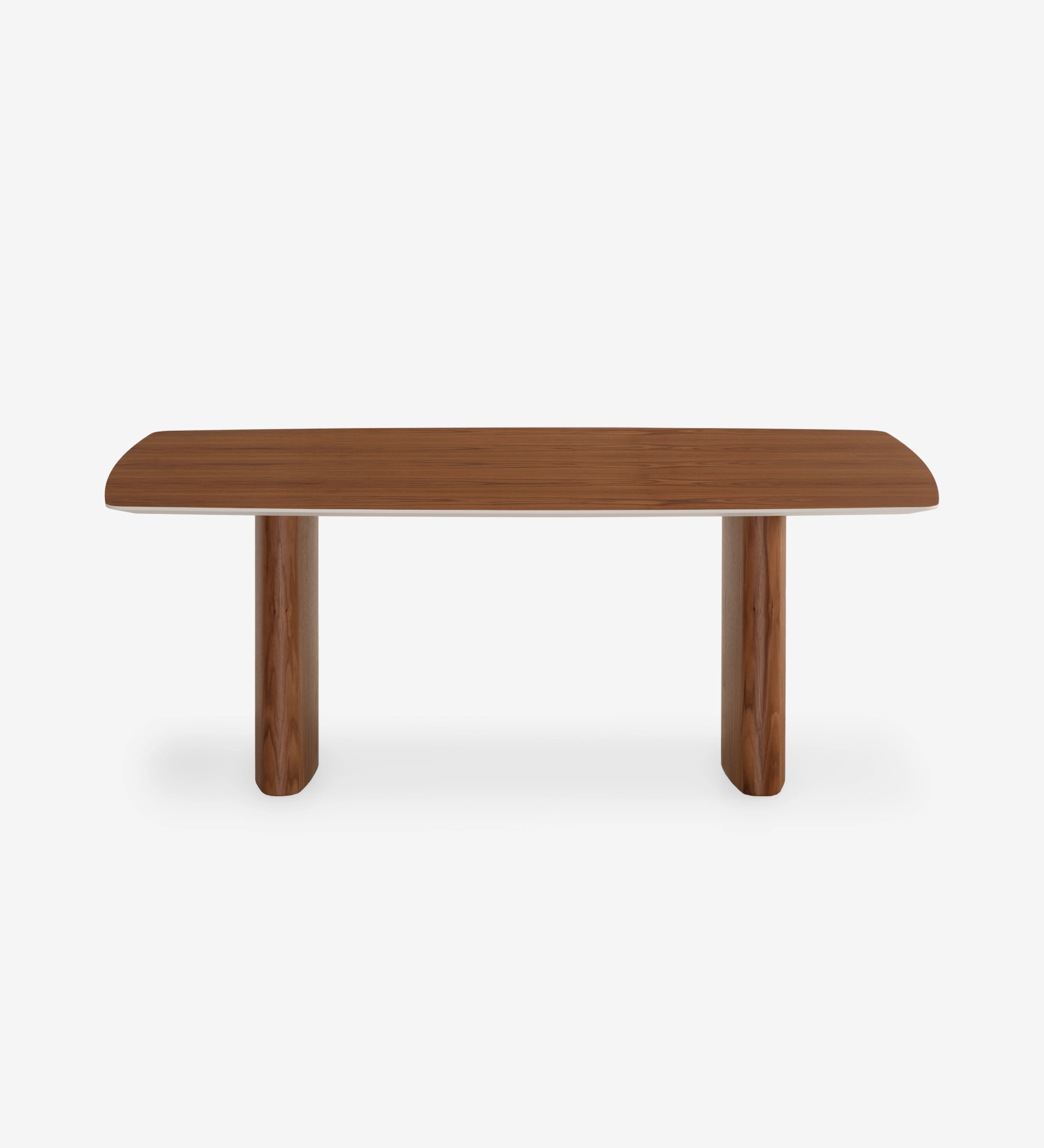 Table de repas Paris en bois, plateau rectangulaire aux bords arrondis et pieds cylindriques
