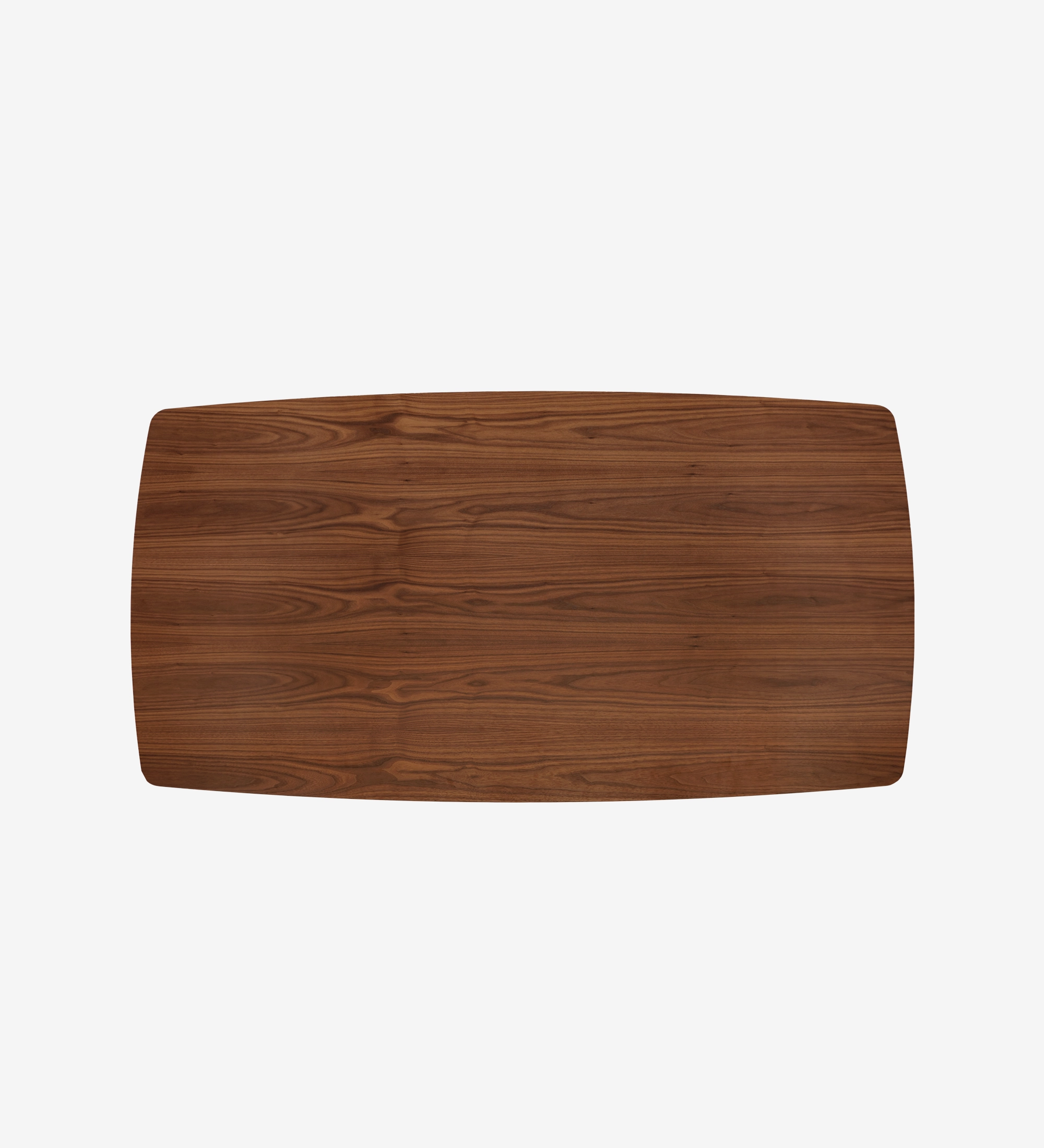 Table de repas rectangulaire en bois foncé vue de dessus, bords arrondis