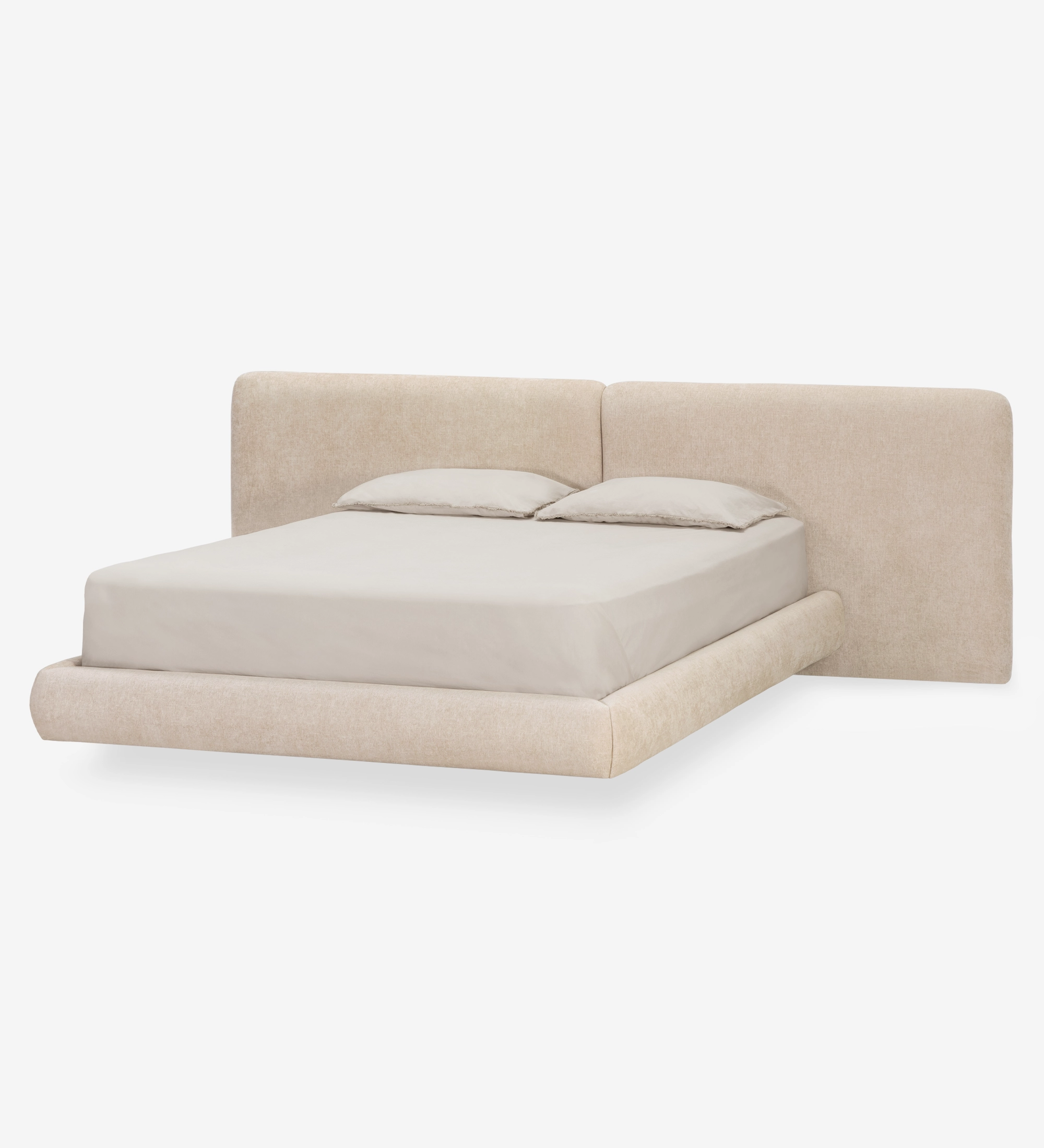 Cama Doble con almacenaje Paris tapizada beige con cabecero acolchado